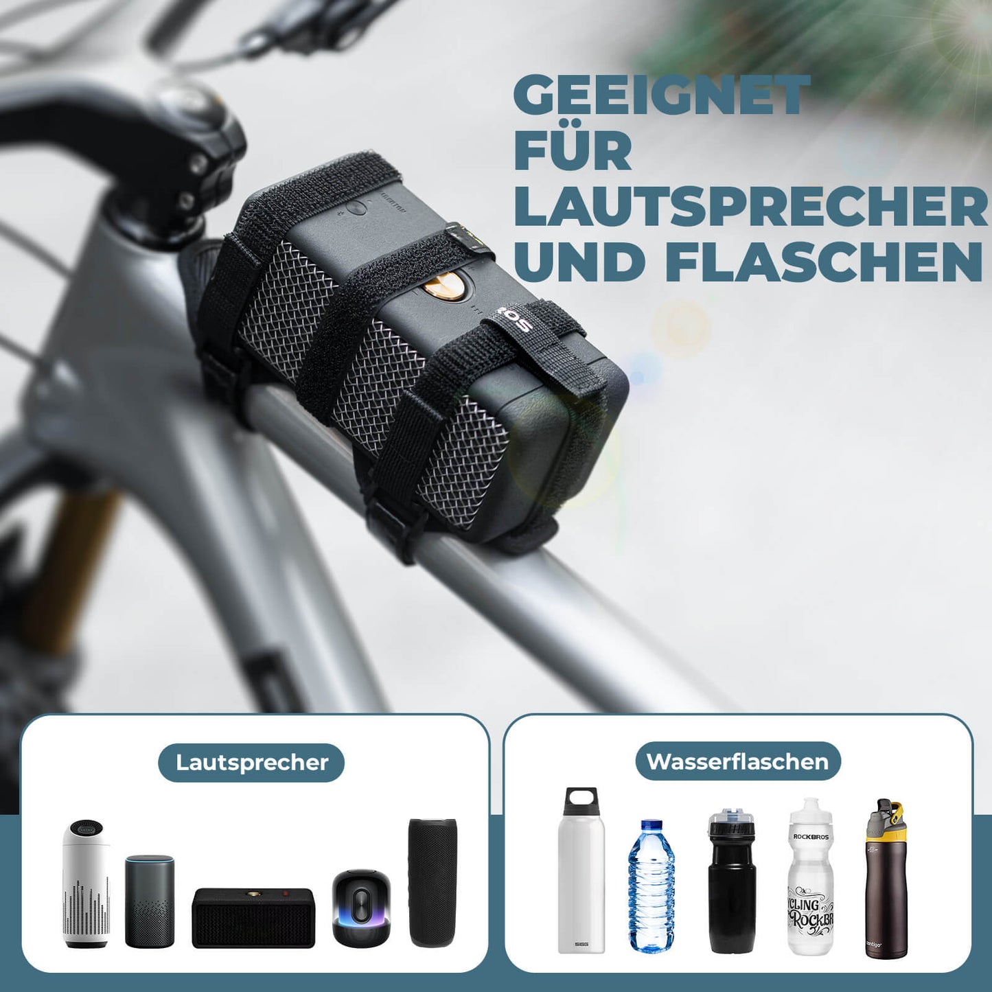 Flessenhouder, fietsluidsprekerhouder, verstelbare riem, ROCKBROS