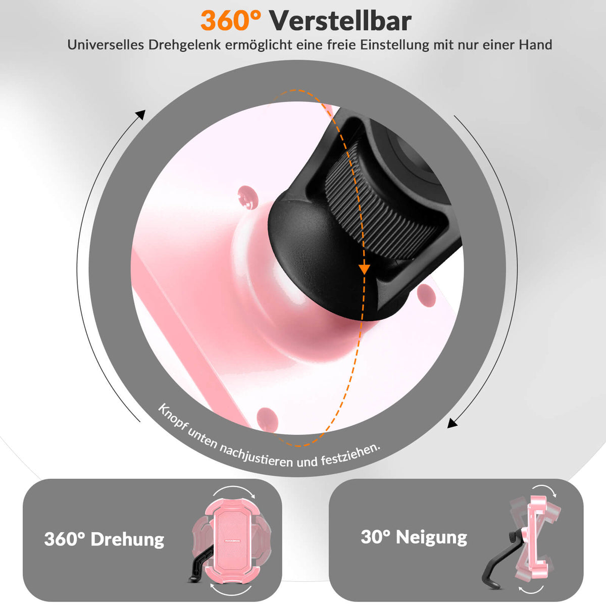 ROCKBROS Telefoonhouder Fiets Telefoonhouder Motor 360° Draaibaar voor 4,7-7,0 inch