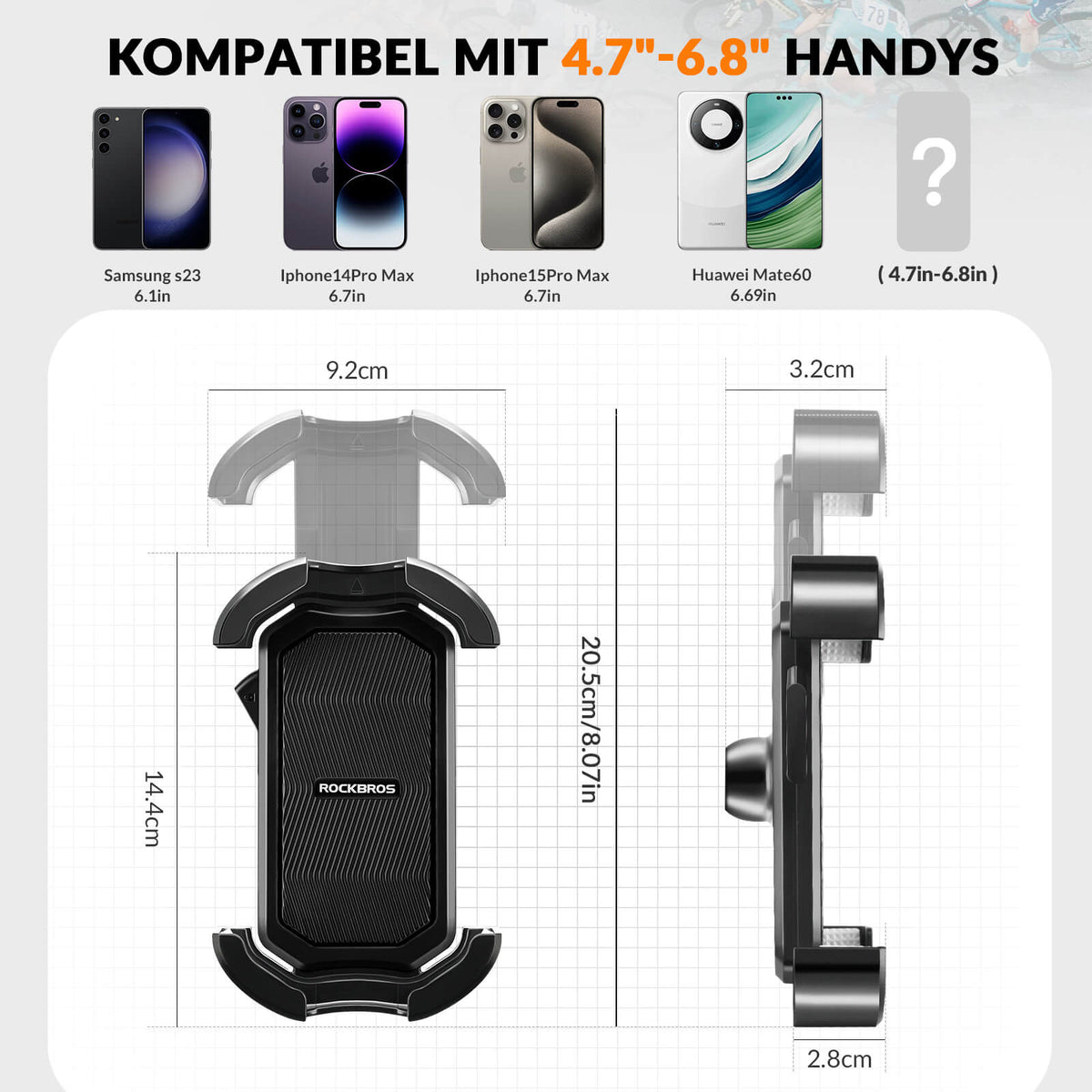 ROCKBROS Telefoonhouder Fiets Telefoonhouder Motor 360° Draaibaar voor 4,7-7,0 inch
