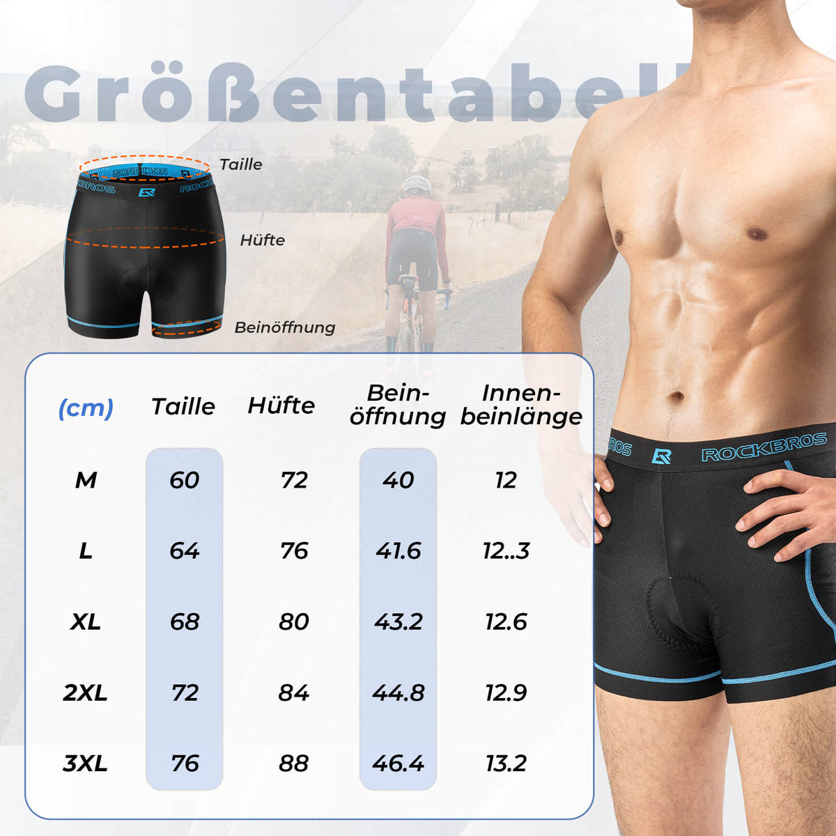 ROCKBROS Heren Fietsonderbroek met 4D Zitkussen Fietsbroek Ademend