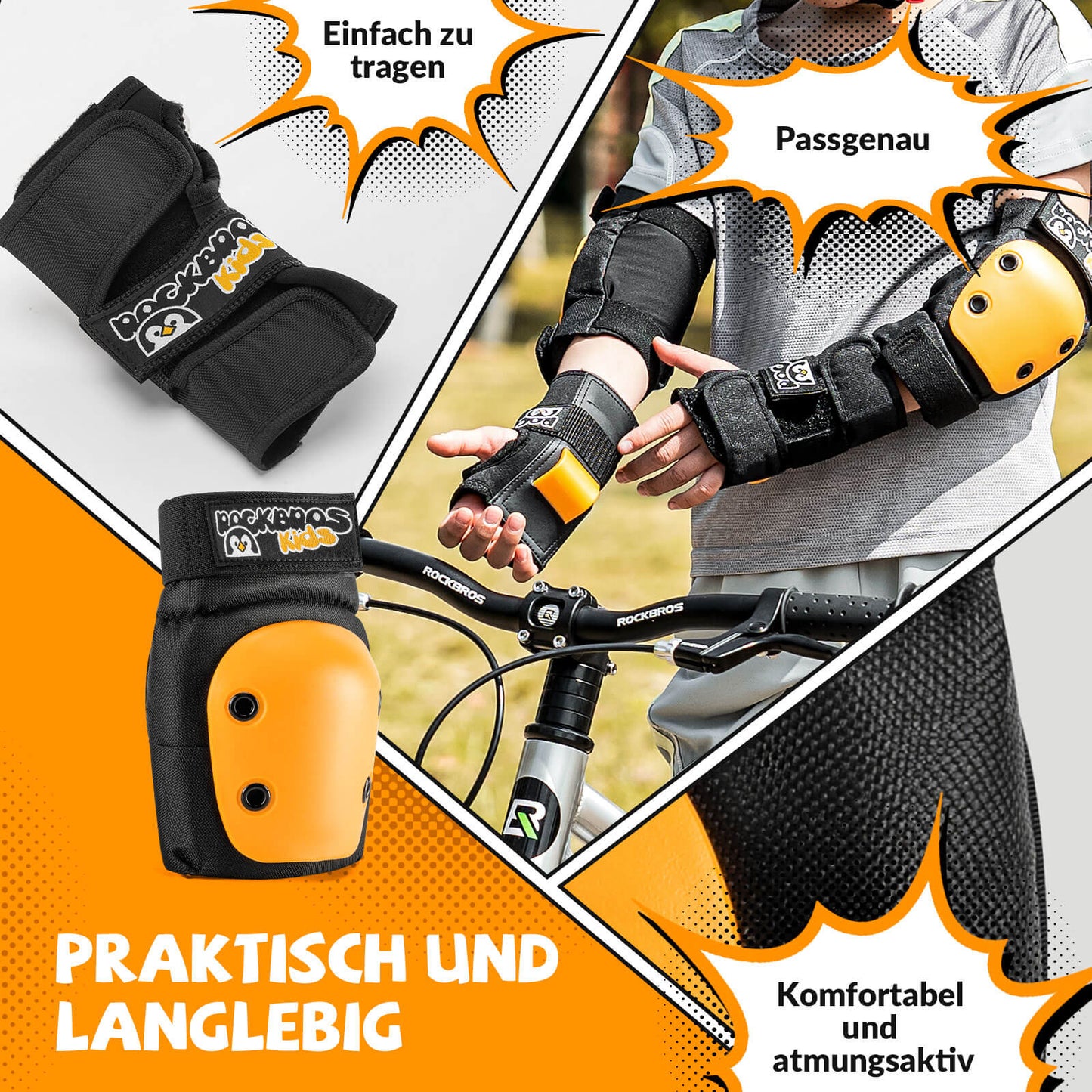 Kinderkniebeschermers 6-in-1 Comfort Beschermingsset Fiets Sportbeschermers ROCKBROS