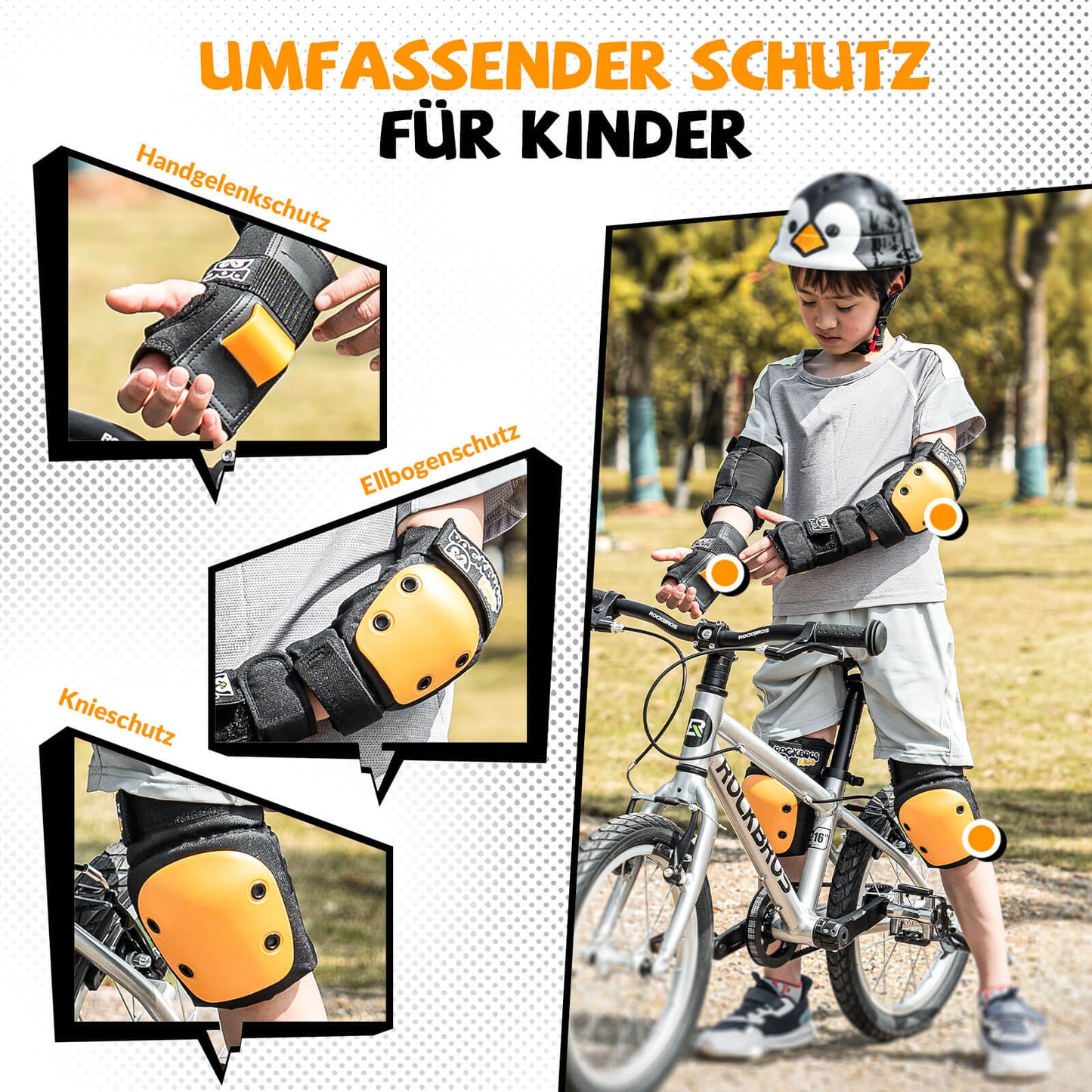 Kinderkniebeschermers 6-in-1 Comfort Beschermingsset Fiets Sportbeschermers ROCKBROS
