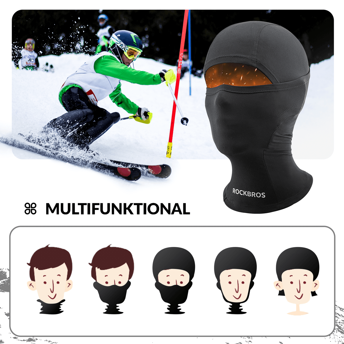Winterse bivakmuts/gezichtsmasker voor kinderen (meisjes/jongens) ROCKBROS