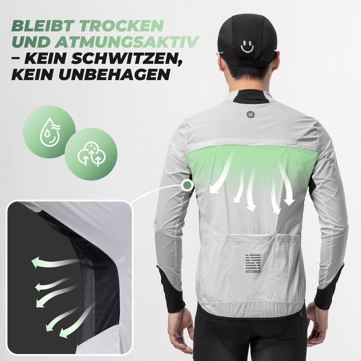 ROCKBROS Lichte Fietsshirt Ademend Reflecterend Grijs Heren