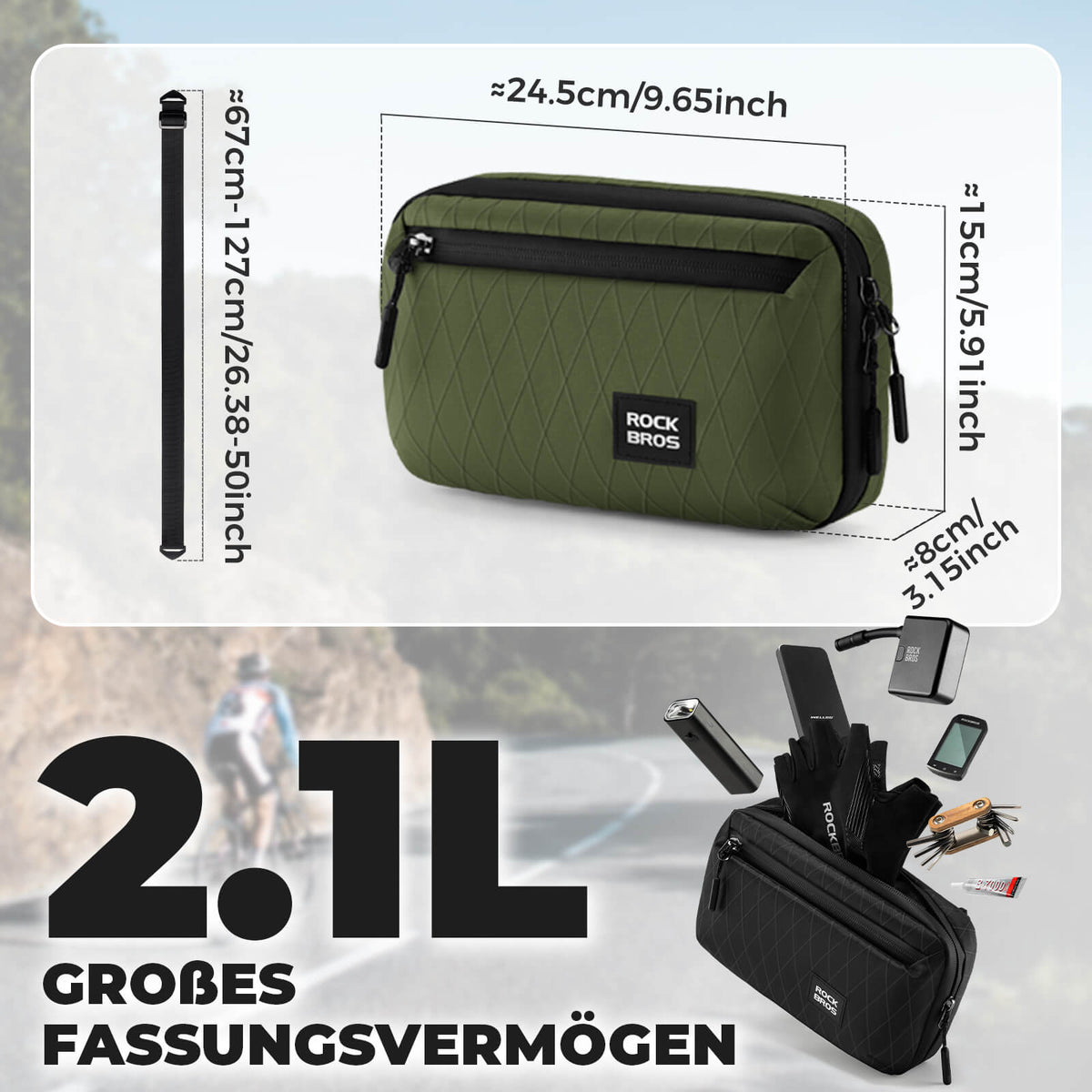 ROCKBROS Stuurertas Fietsentas met Schouderband 2,1L