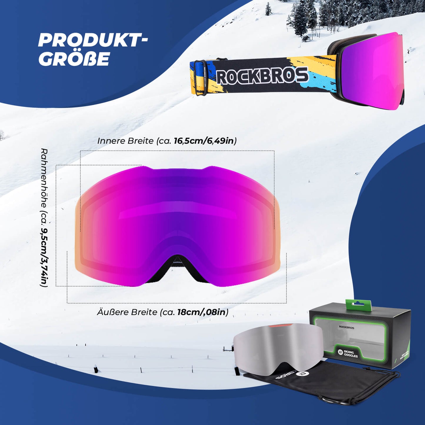 Skibril, sneeuwbril, gepolariseerde, helmcompatibele sportbril, ski?n, ROCKBROS