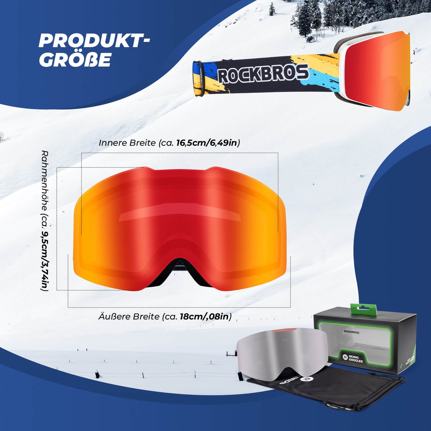Skibril, sneeuwbril, gepolariseerde, helmcompatibele sportbril, ski?n, ROCKBROS