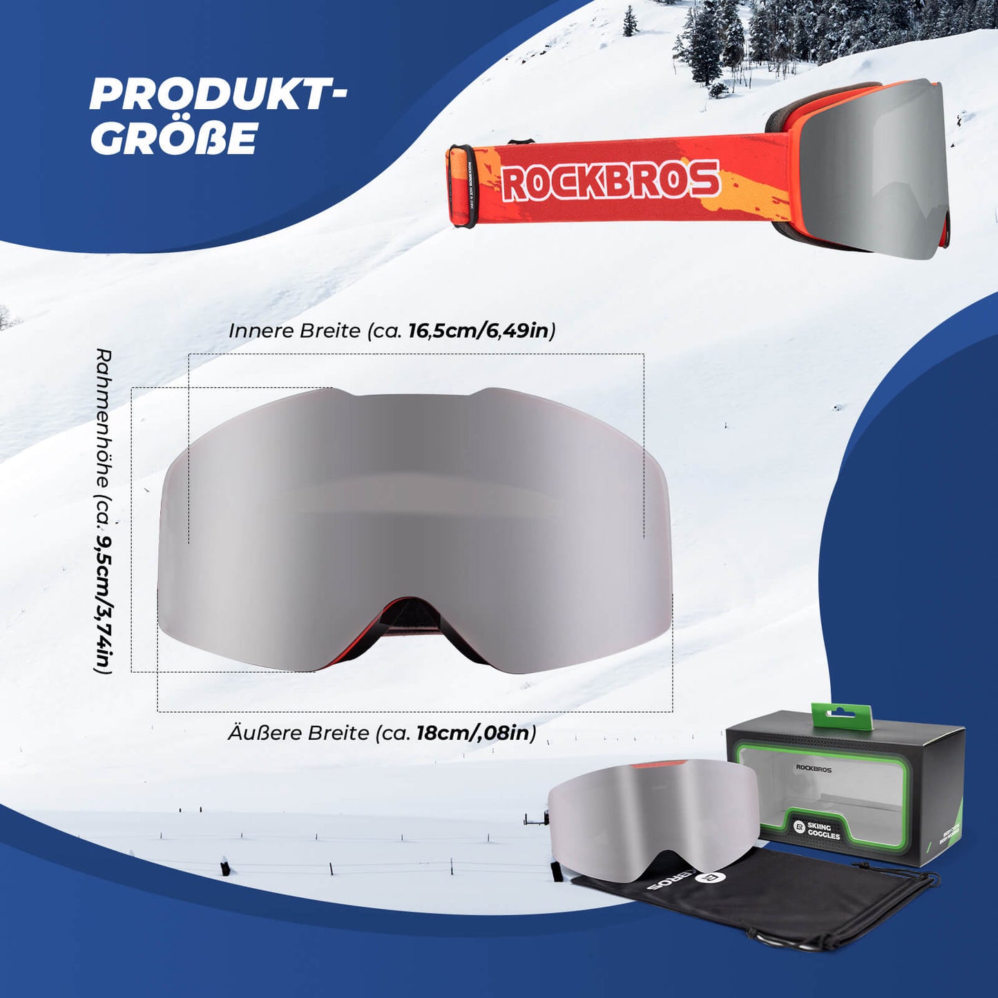 Skibril, sneeuwbril, gepolariseerde, helmcompatibele sportbril, ski?n, ROCKBROS