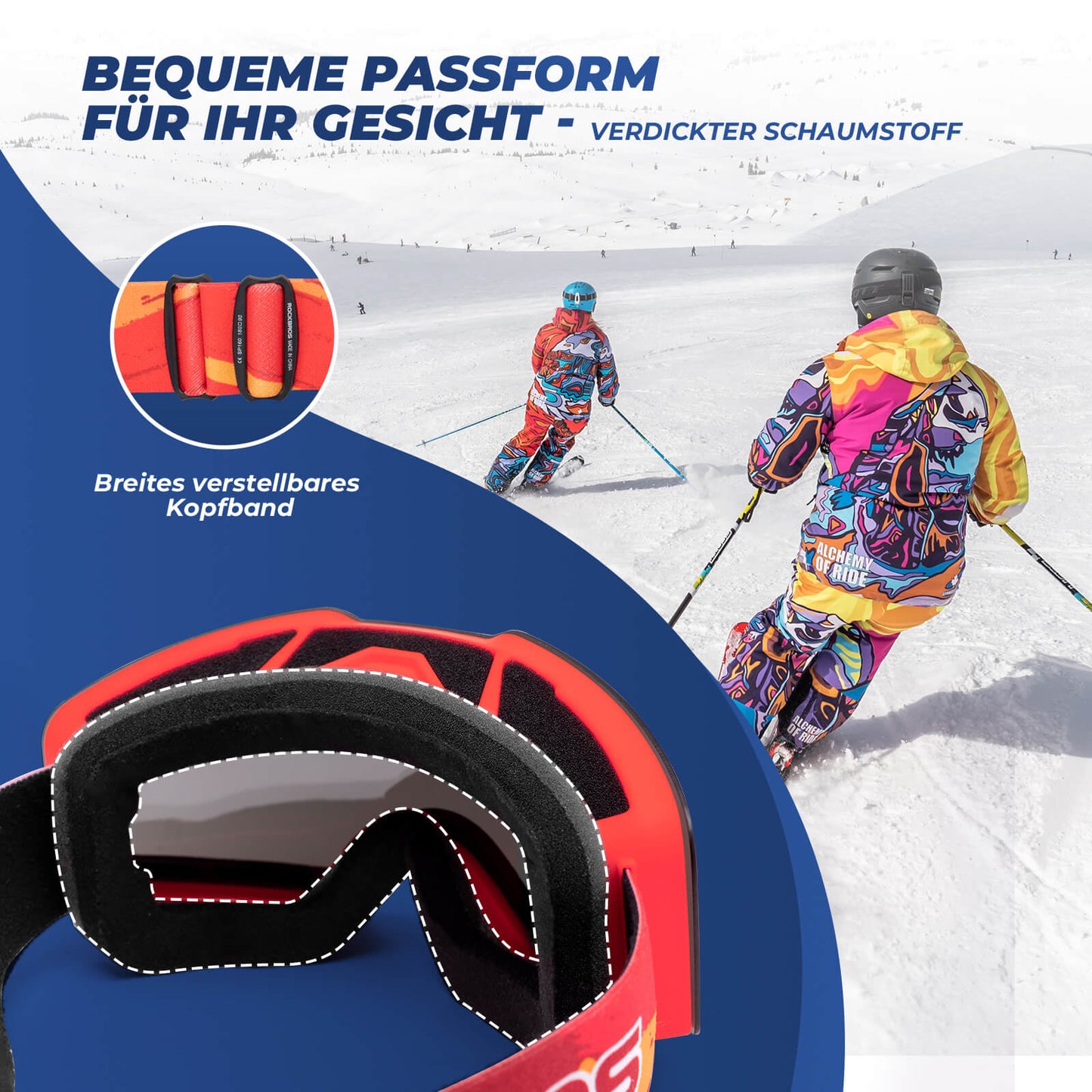 Skibril, sneeuwbril, gepolariseerde, helmcompatibele sportbril, ski?n, ROCKBROS