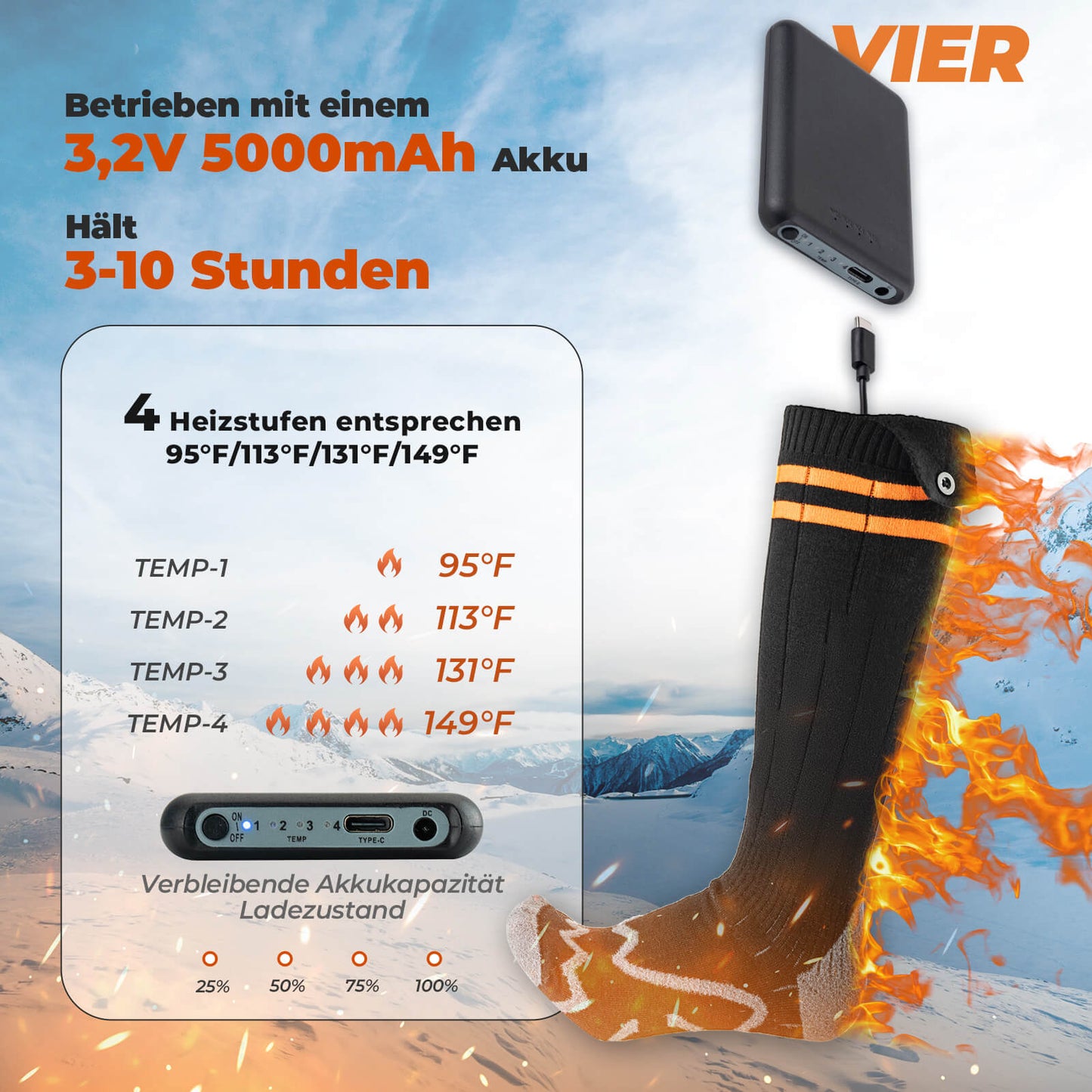 Sportsokken, fietssokken, verwarmde wintersokken, oplaadbare 5000mAh ROCKBROS