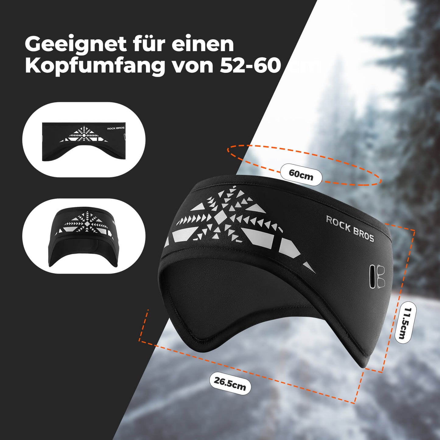 Elastische winterhoofdband met klittenbandsluiting, oorwarmer, unisex, ROCKBROS