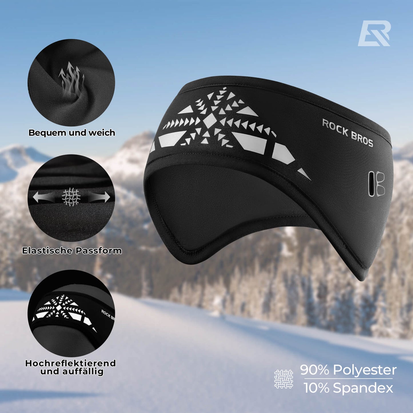 Elastische winterhoofdband met klittenbandsluiting, oorwarmer, unisex, ROCKBROS