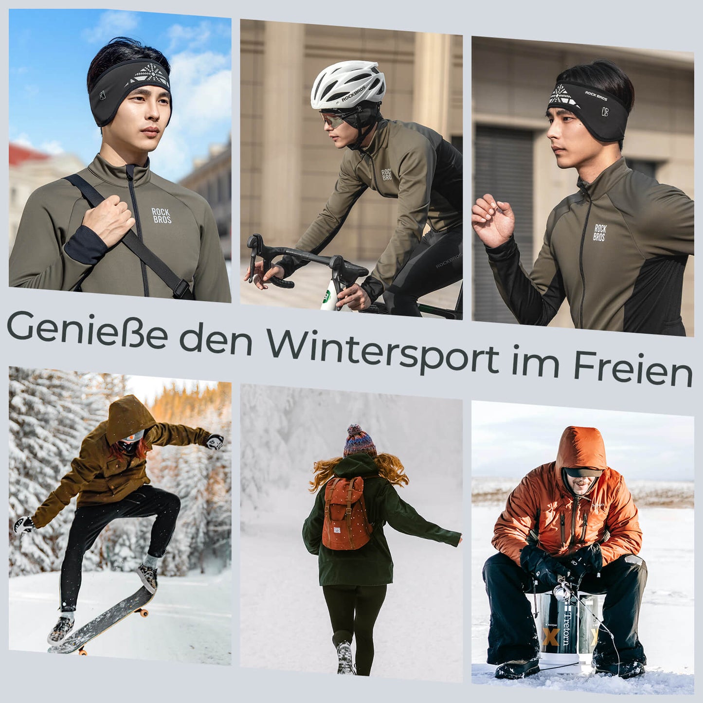 Elastische winterhoofdband met klittenbandsluiting, oorwarmer, unisex, ROCKBROS