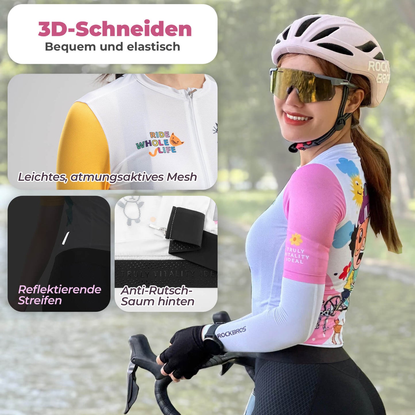 TVI damesfietsjersey met korte mouwen, fietskleding, sneldrogend, ROCKBROS
