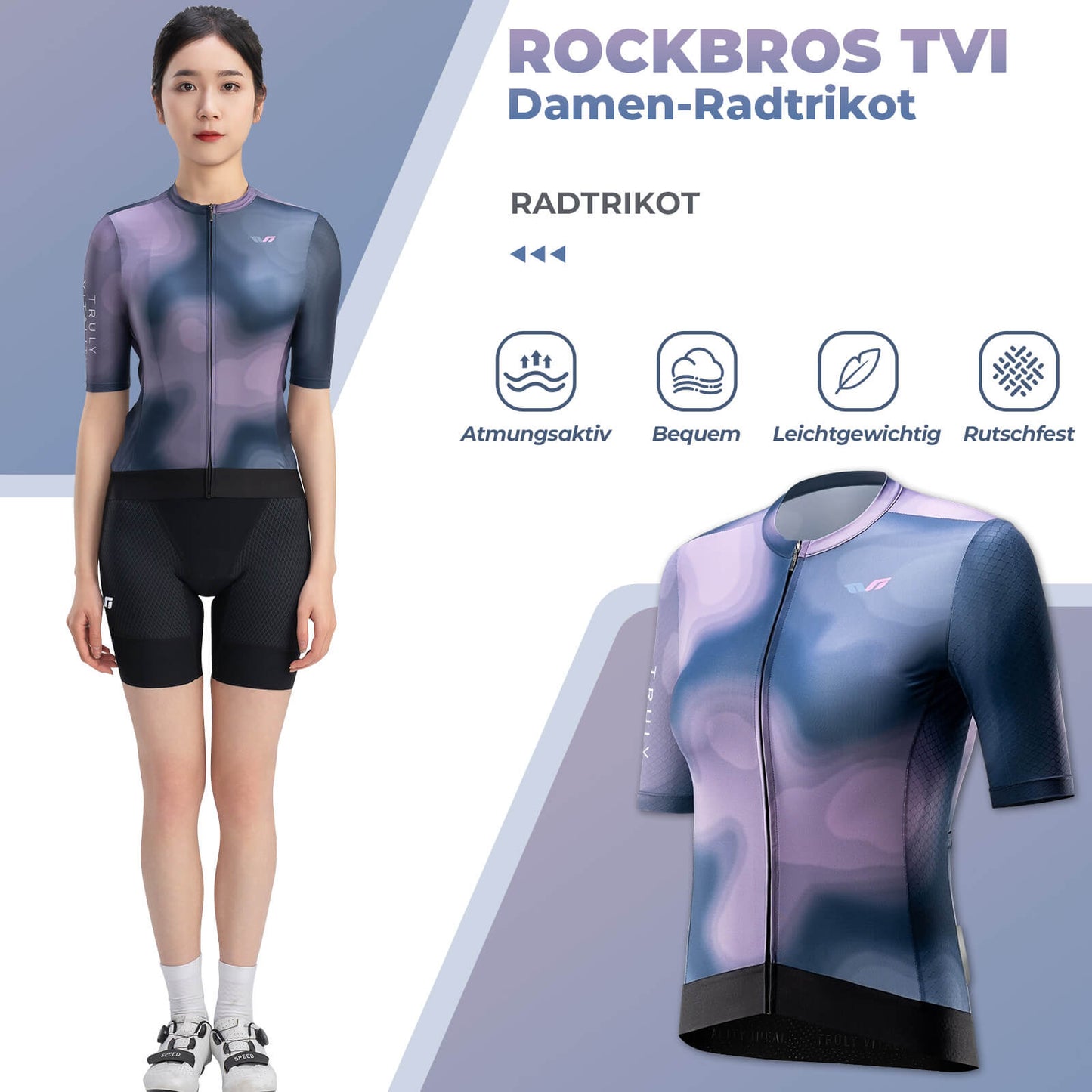 TVI damesfietsjersey met korte mouwen, sneldrogend, zomer, met 3 zakken, ROCKBROS