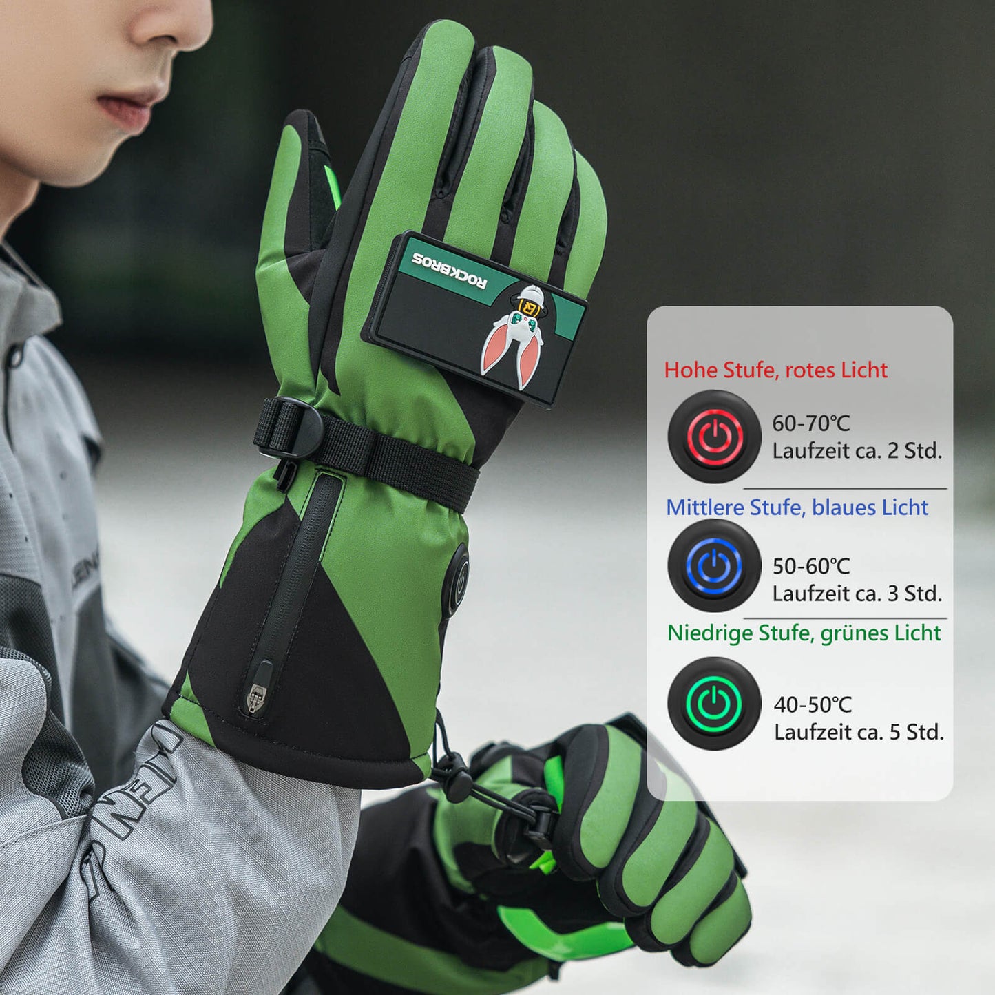 Verwarmde fietshandschoenen voor de winter, 3 warmtestanden, maten M-XL, ROCKBROS