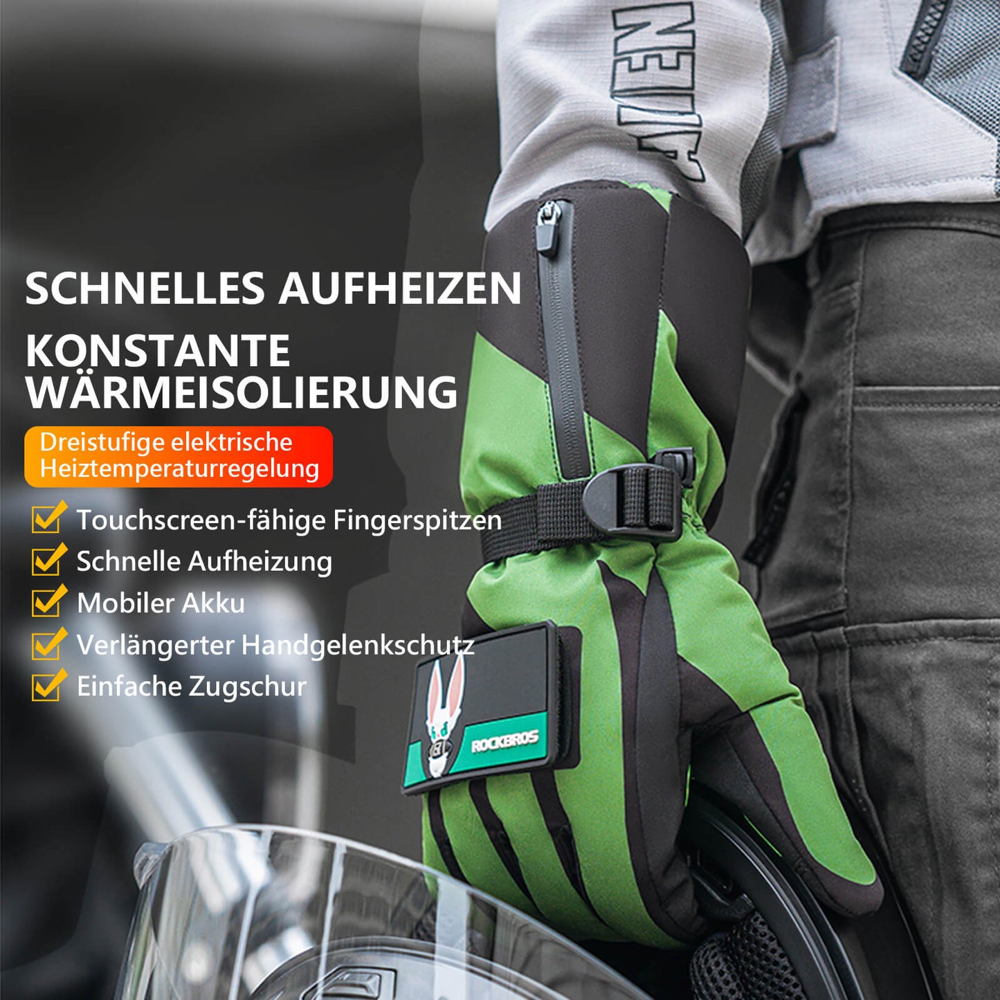 Verwarmde fietshandschoenen voor de winter, 3 warmtestanden, maten M-XL, ROCKBROS