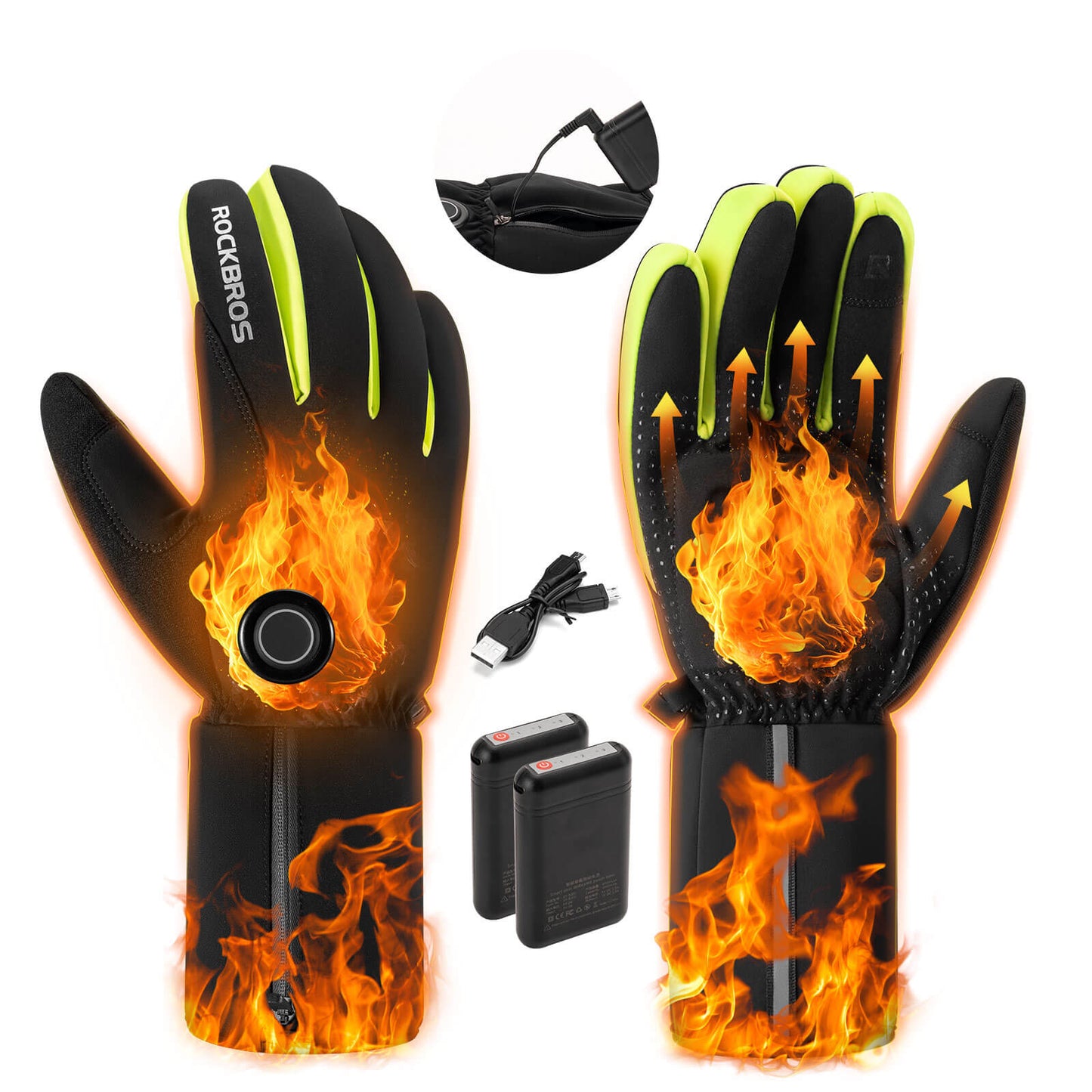 Verwarmde fietshandschoenen voor de winter, touchscreen handschoenen maat M-2XL ROCKBROS