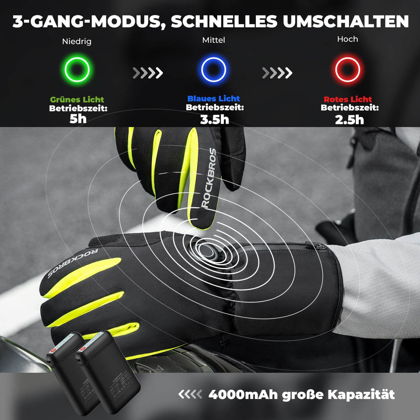 Verwarmde fietshandschoenen voor de winter, touchscreen handschoenen maat M-2XL ROCKBROS
