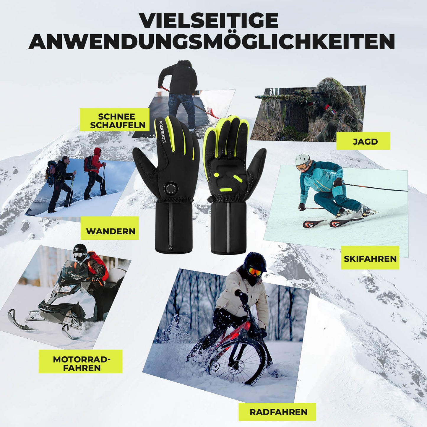 Verwarmde fietshandschoenen voor de winter, touchscreen handschoenen maat M-2XL ROCKBROS