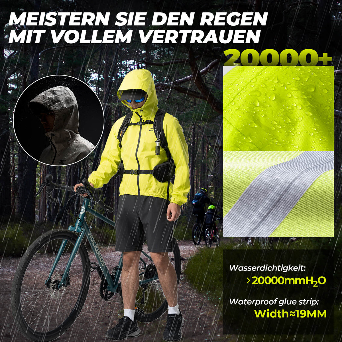 ROCKBROS Neon Geel Jas Regenjas Licht Waterdicht 0-15° Heren/Dames