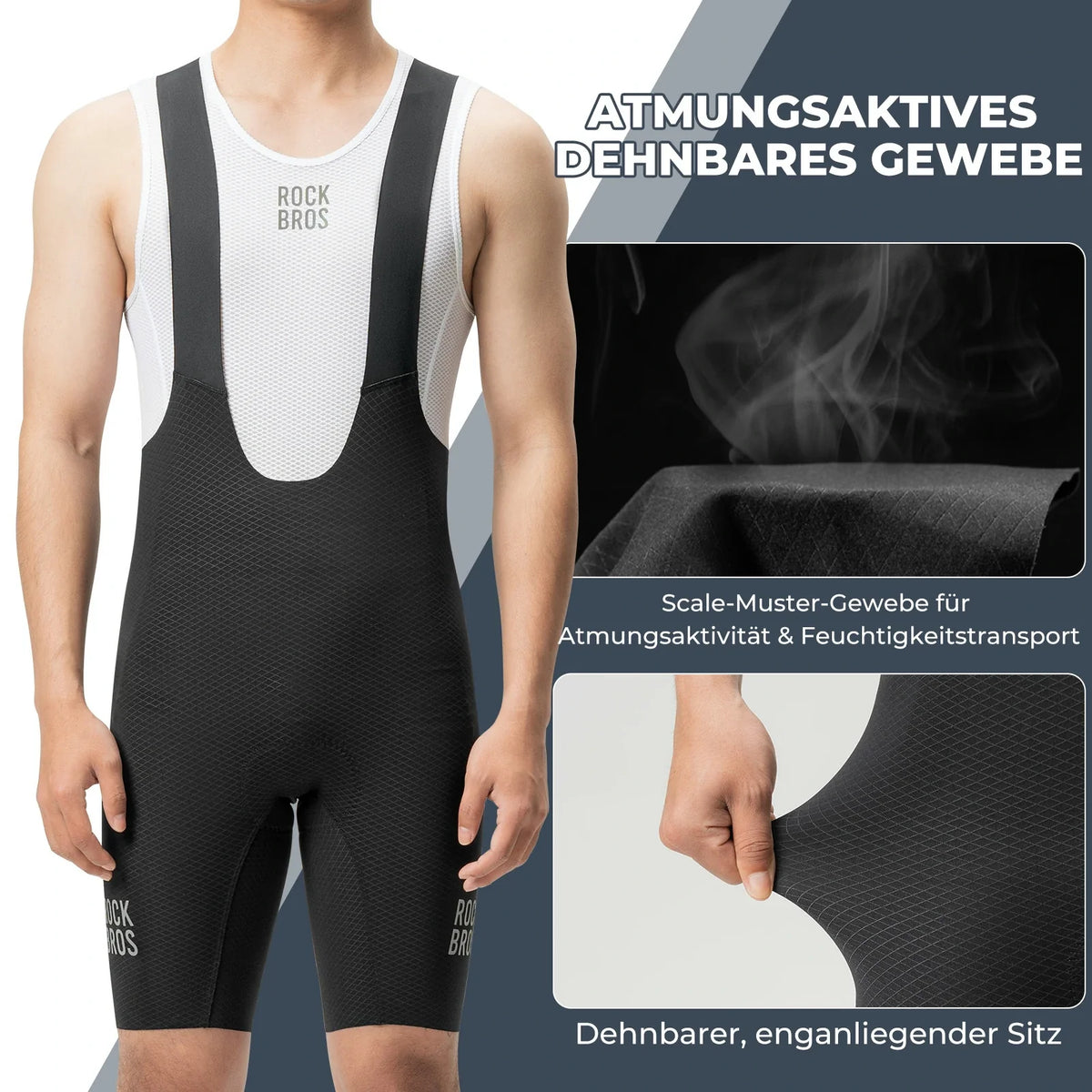 ROCKBROS Fietsbroek Heren Kort Gevoerd met Bretels, Korte Fietsbroek Met Reflectoren Zomer