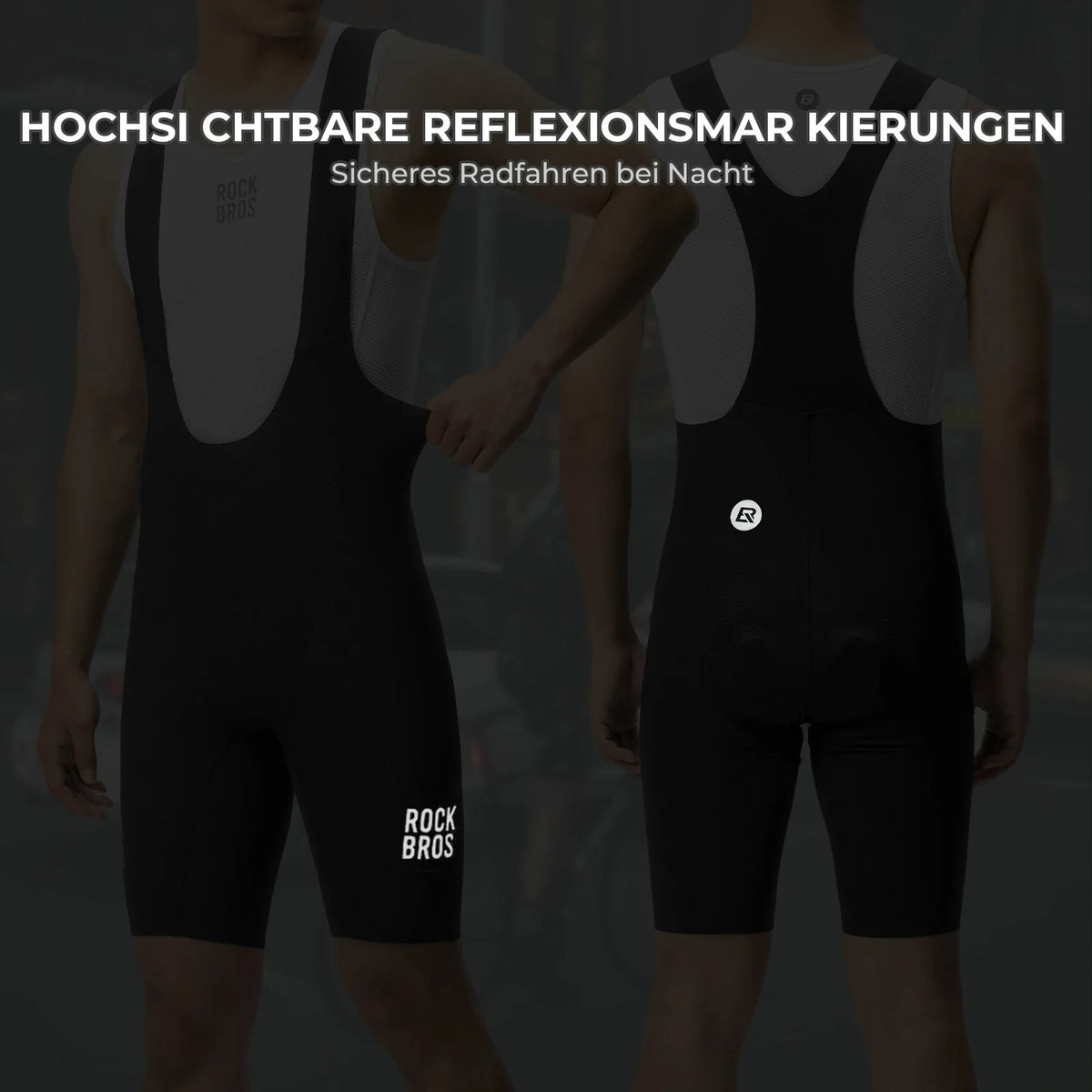 ROCKBROS Fietsbroek Heren Kort Gevoerd met Bretels, Korte Fietsbroek Met Reflectoren Zomer