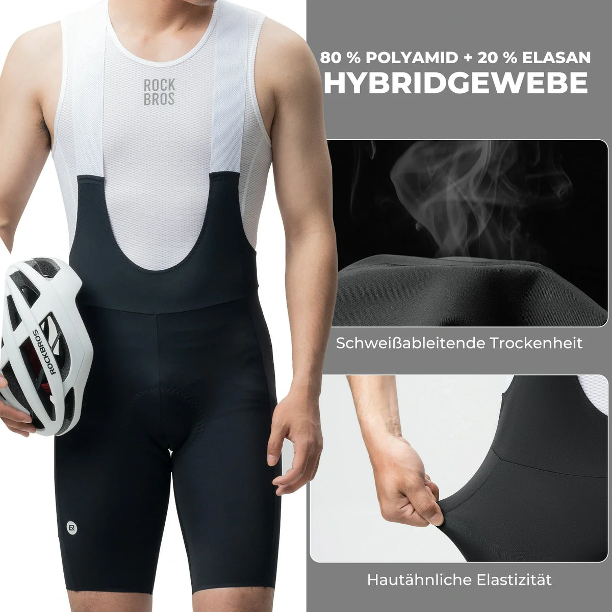 ROCKBROS Fietsbroek Heren Gevoerd, Korte Fietshandschoenenbroek, Bib Shorts met Bretels, Wielrenner Broek met Bretels