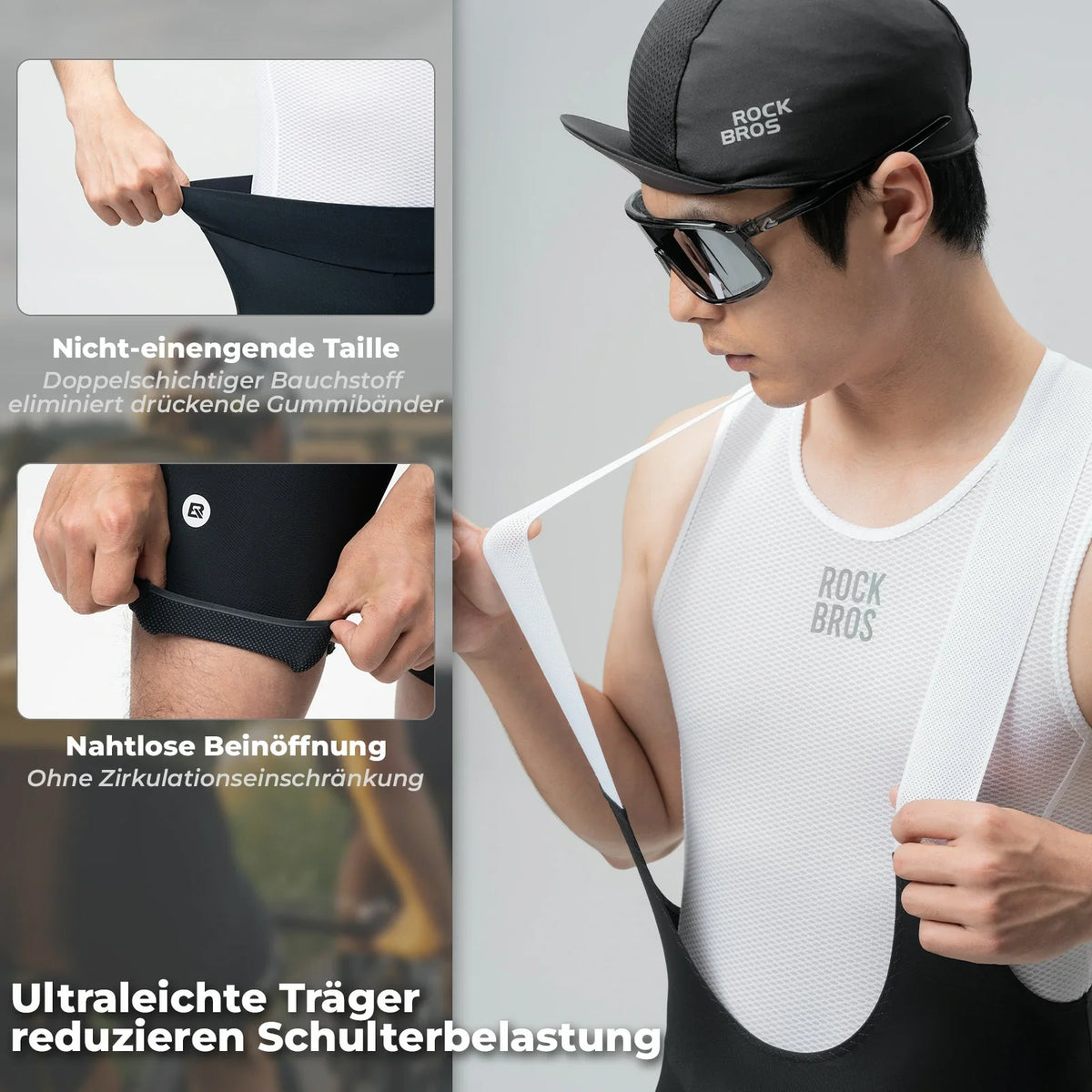 ROCKBROS Fietsbroek Heren Gevoerd, Korte Fietshandschoenenbroek, Bib Shorts met Bretels, Wielrenner Broek met Bretels