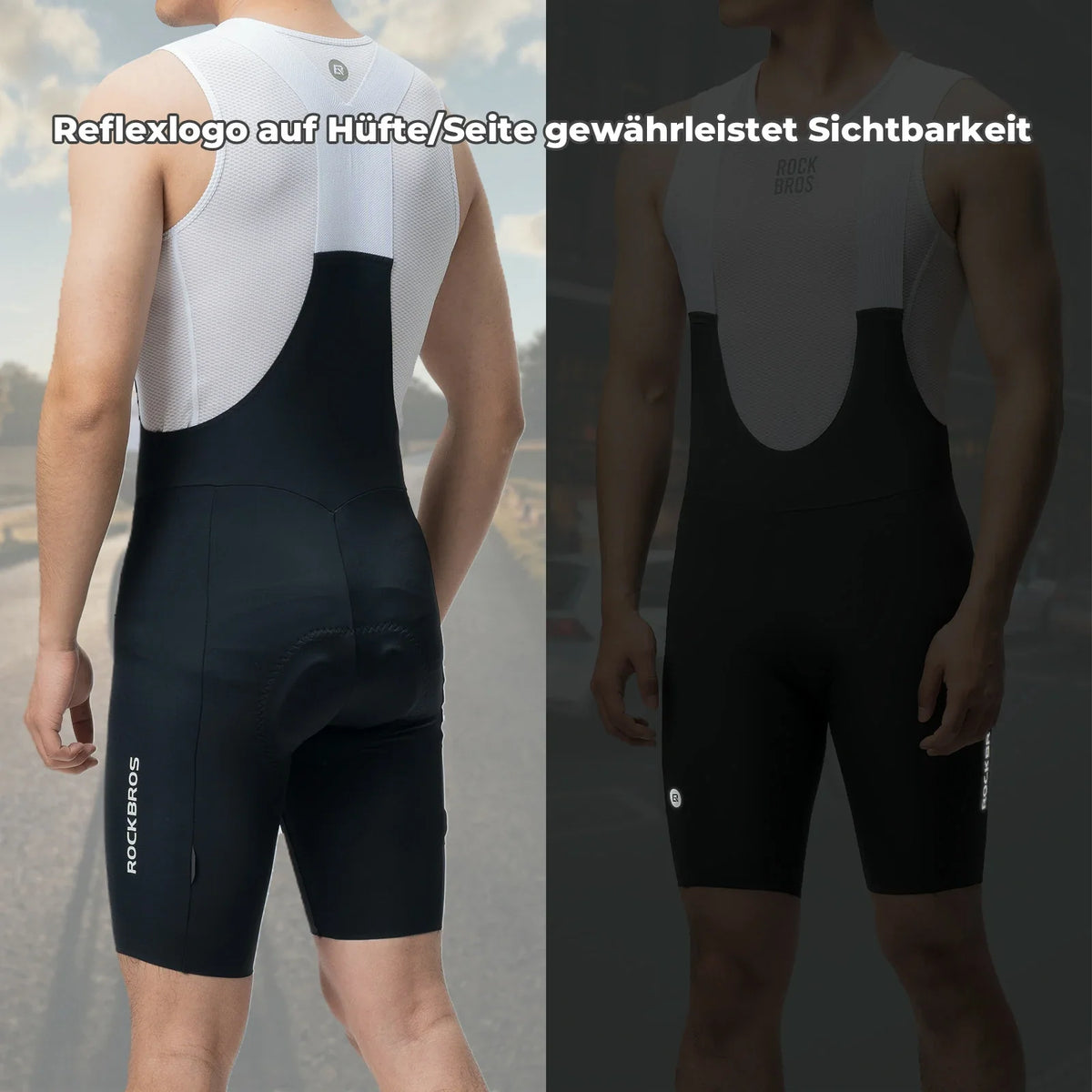 ROCKBROS Fietsbroek Heren Gevoerd, Korte Fietshandschoenenbroek, Bib Shorts met Bretels, Wielrenner Broek met Bretels