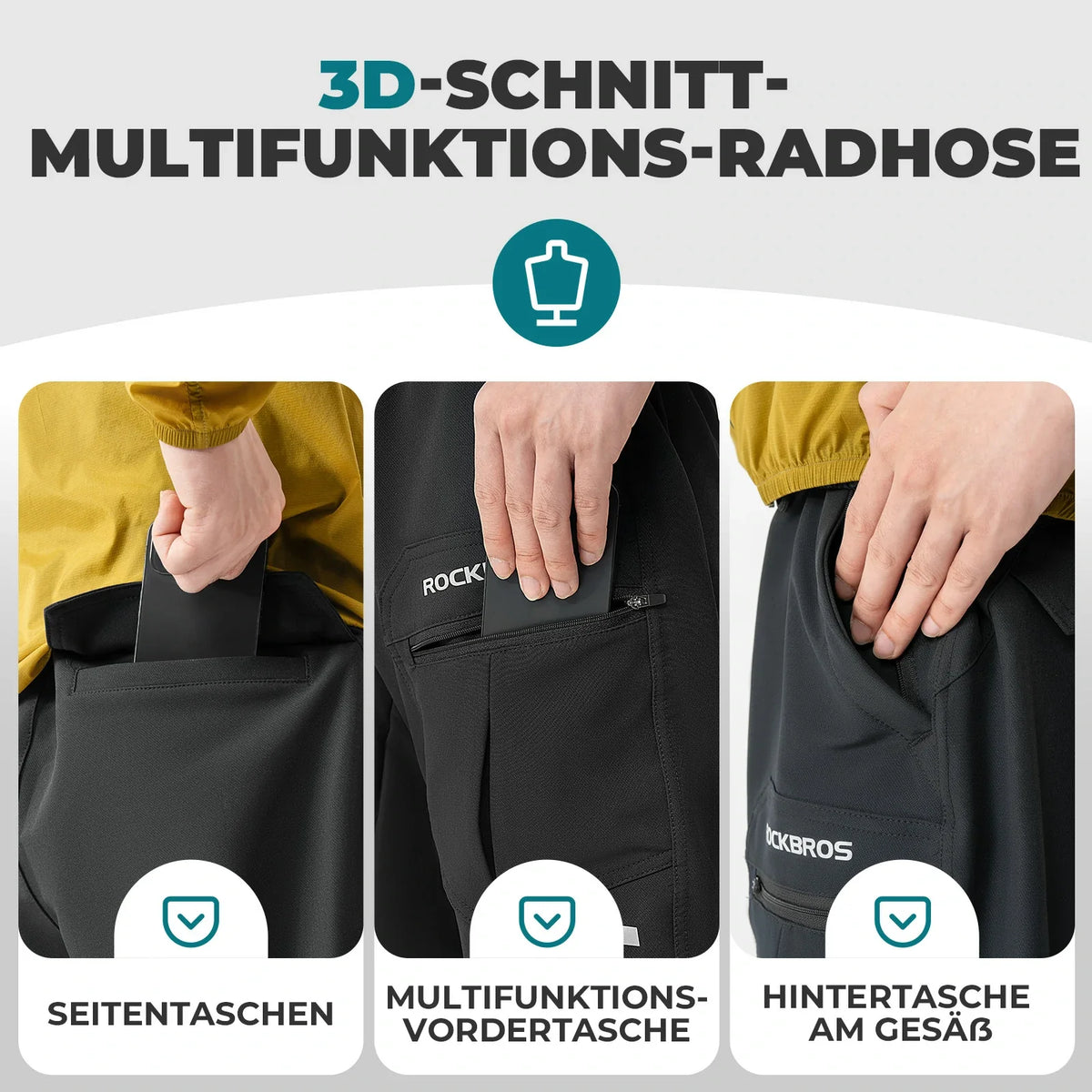 ROCKBROS Fietsbroek Heren Gevoerde Fietsbroek met Zitkussen 4D