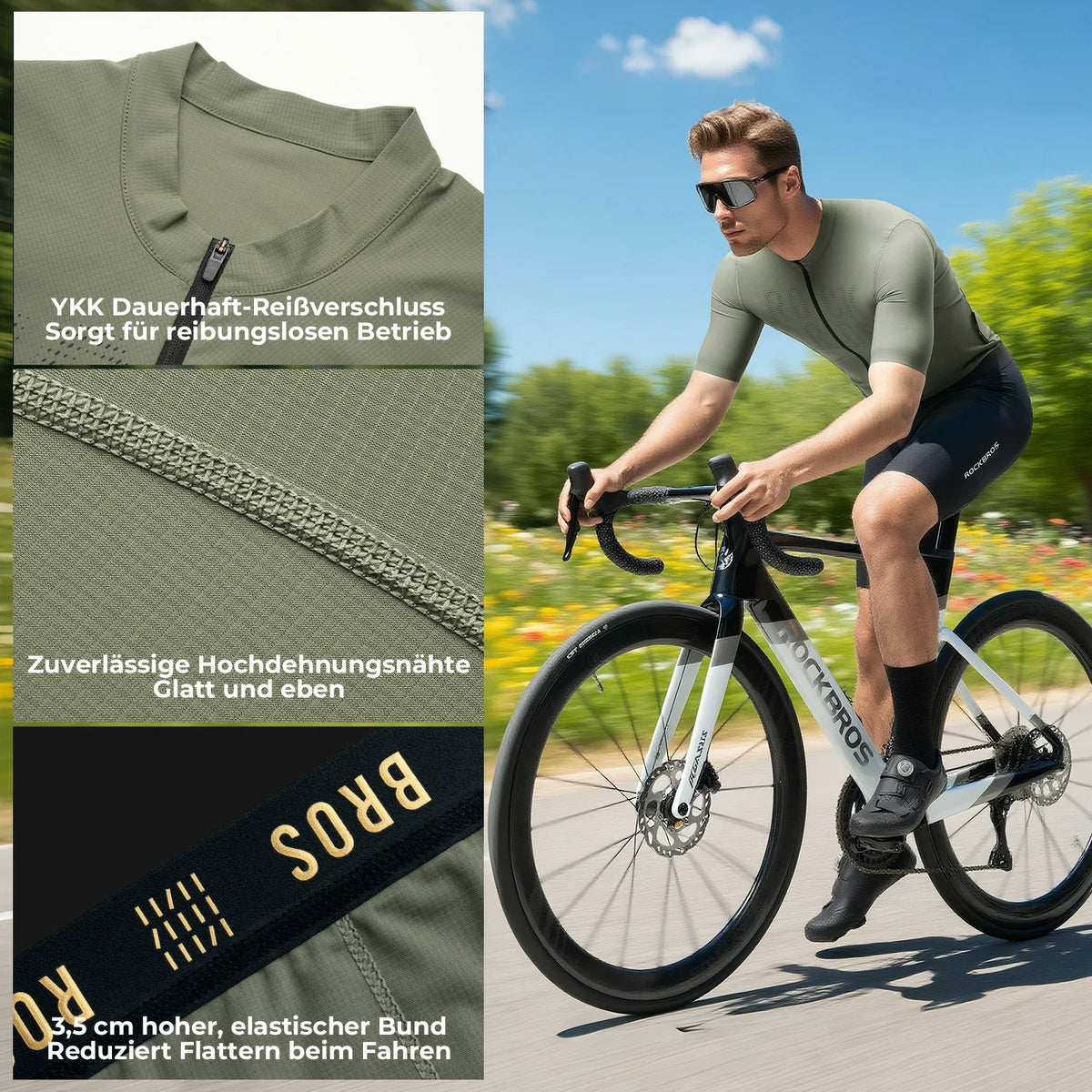 ROCKBROS Fietstrui Korte Mouw Heren, Ademend snel drogend racefiets trui