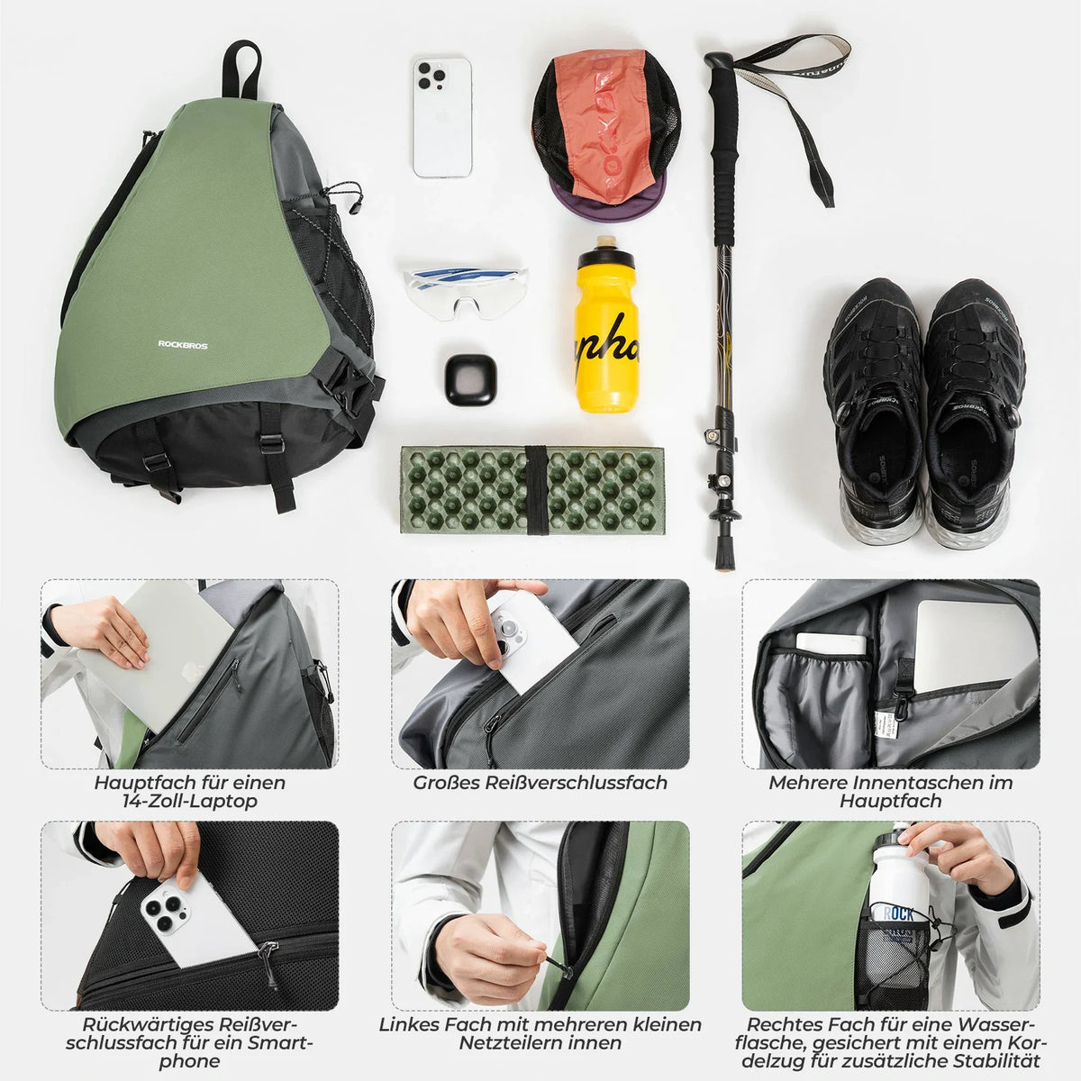 ROCKBROS Sling Bag Groot, Sling Rugzak met Magnetische Sluiting, Crossbody-tas