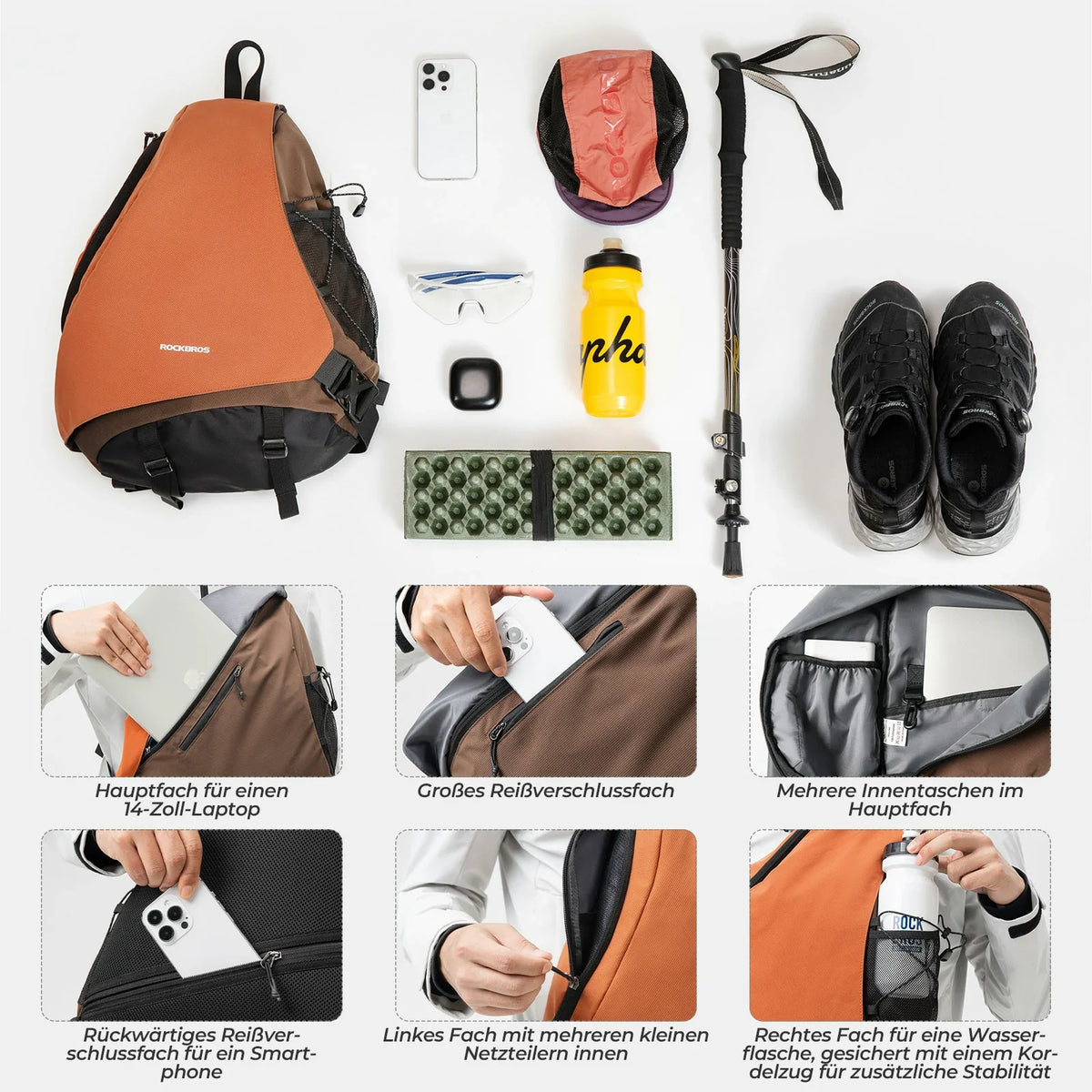 ROCKBROS Sling Bag Groot, Sling Rugzak met Magnetische Sluiting, Crossbody-tas