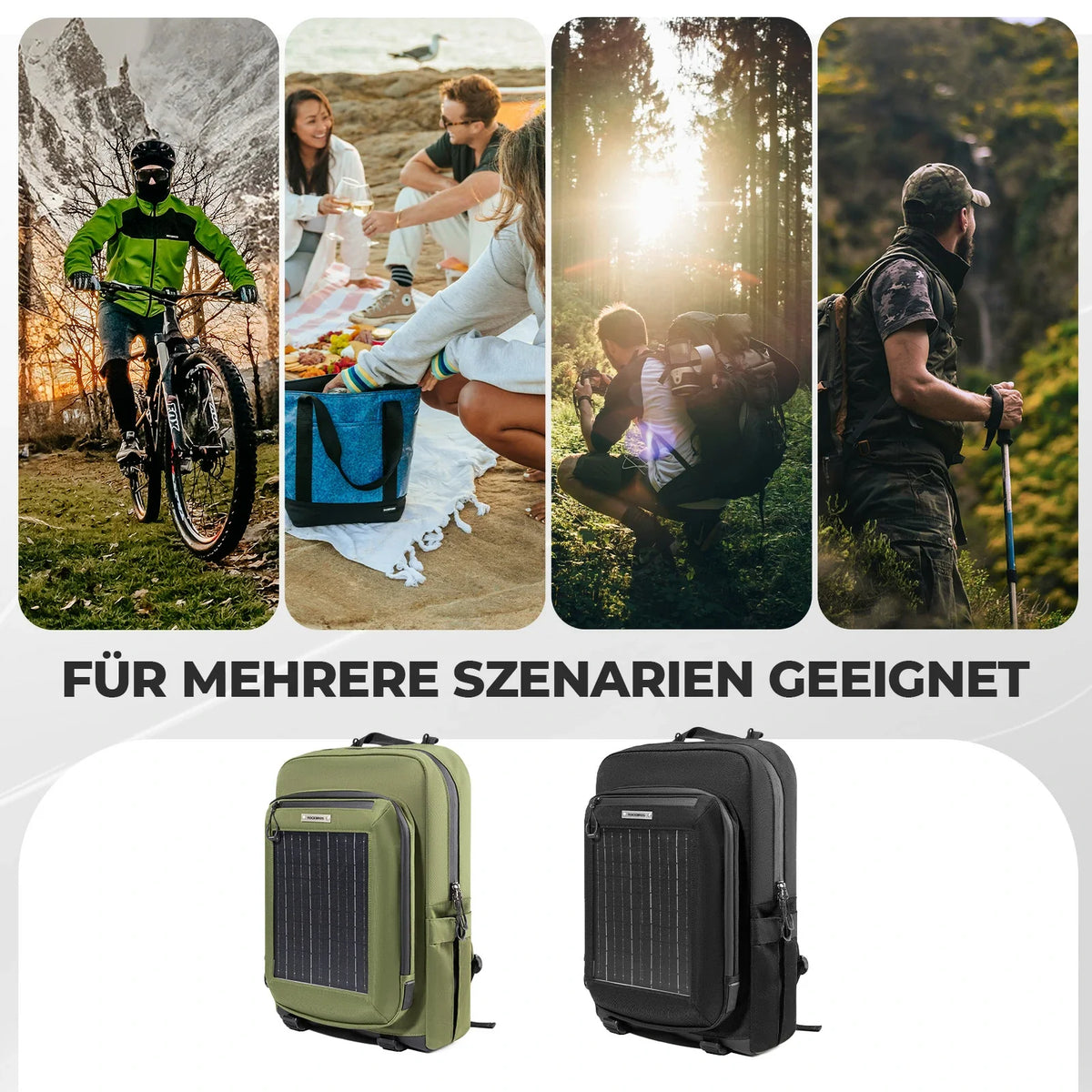 ROCKBROS Zonnestralenrugzak Solar Rugzak 20L met Flexibel Afneembaar 10V 14W
