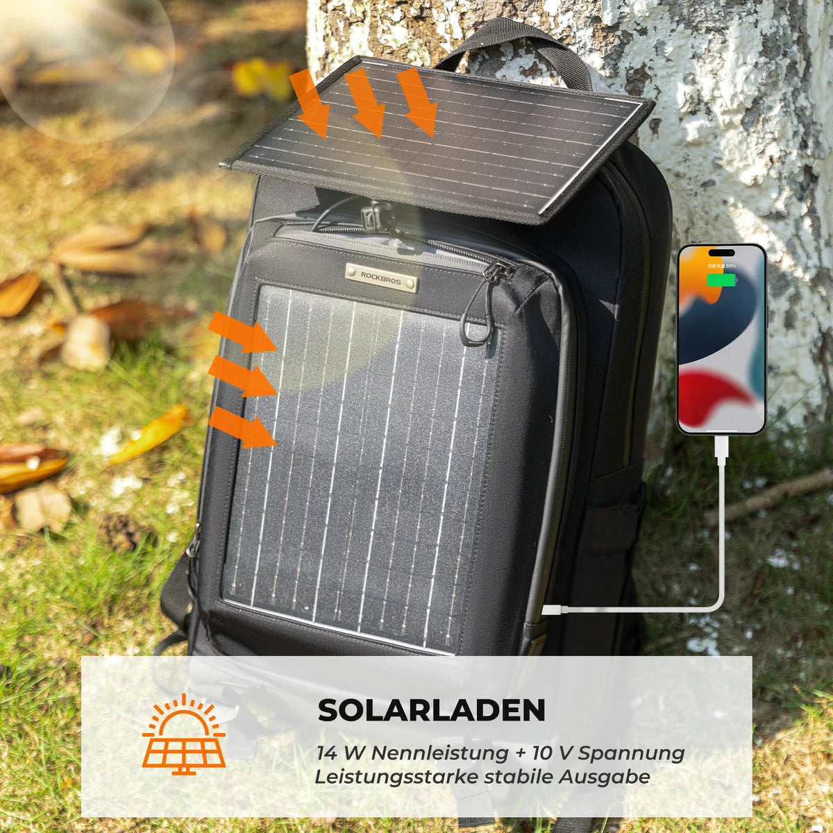 ROCKBROS Zonnestralenrugzak Solar Rugzak 20L met Flexibel Afneembaar 10V 14W