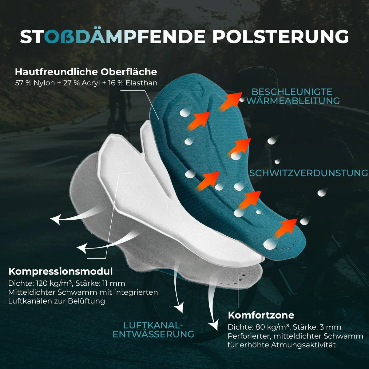 ROCKBROS Fietsherenbroek met riemen met elastisch 4D ergonomisch zitkussen