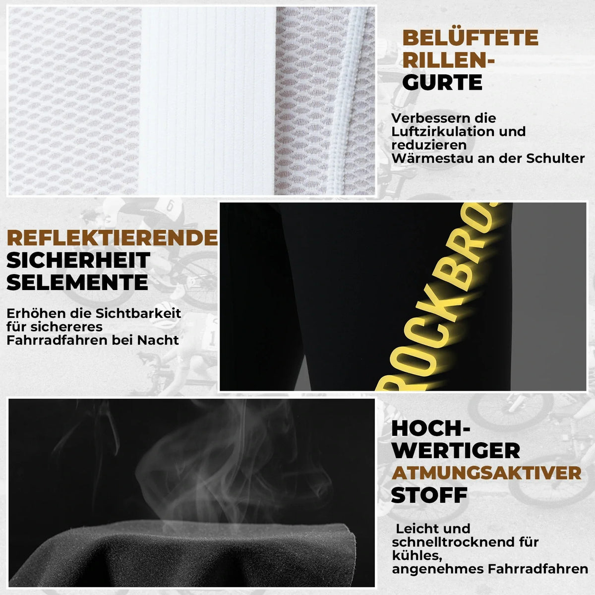 ROCKBROS Fietsbroek met Bretellen Heren Gevoerd, Ademend Snel Droog