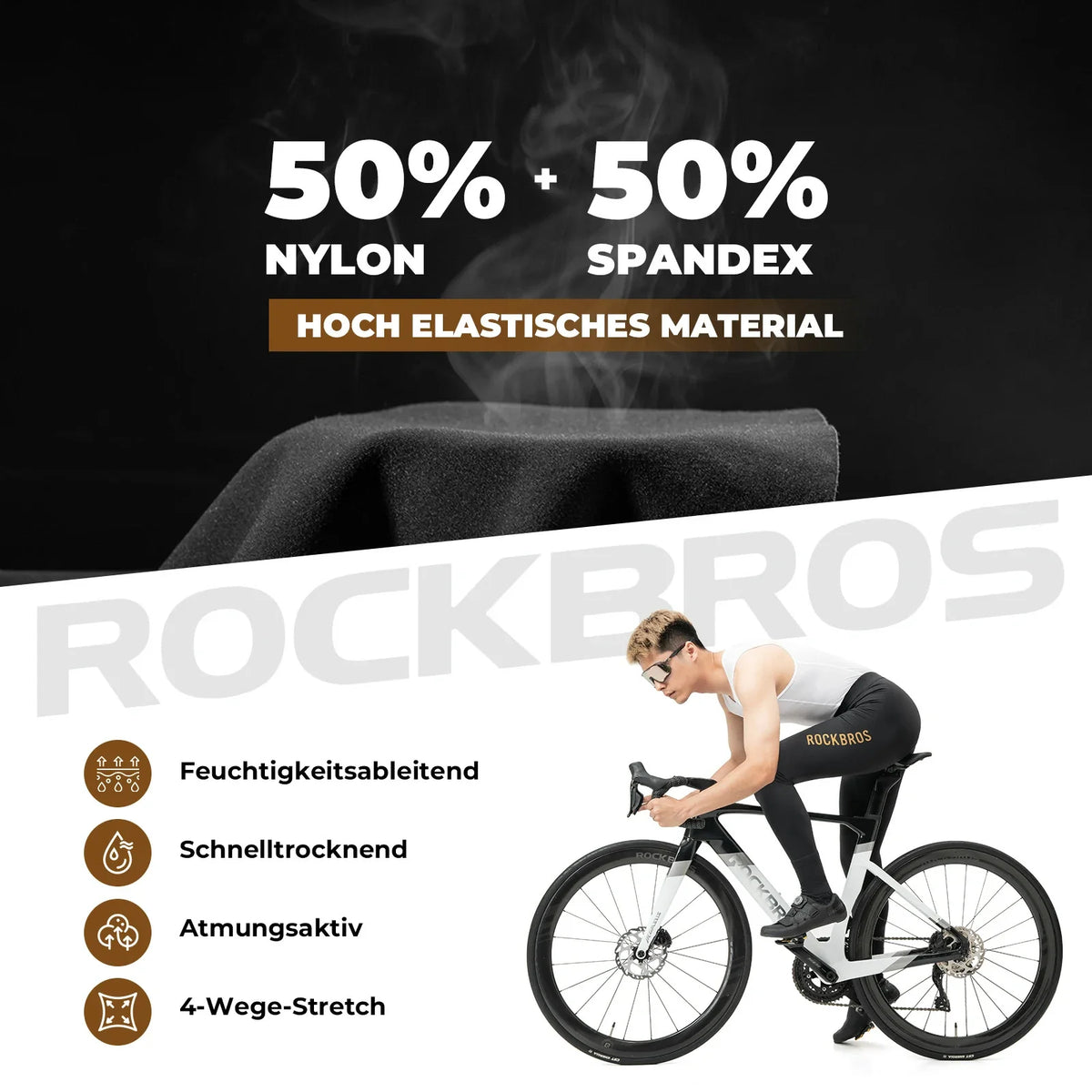 ROCKBROS Fietsbroek met Bretellen Heren Gevoerd, Ademend Snel Droog