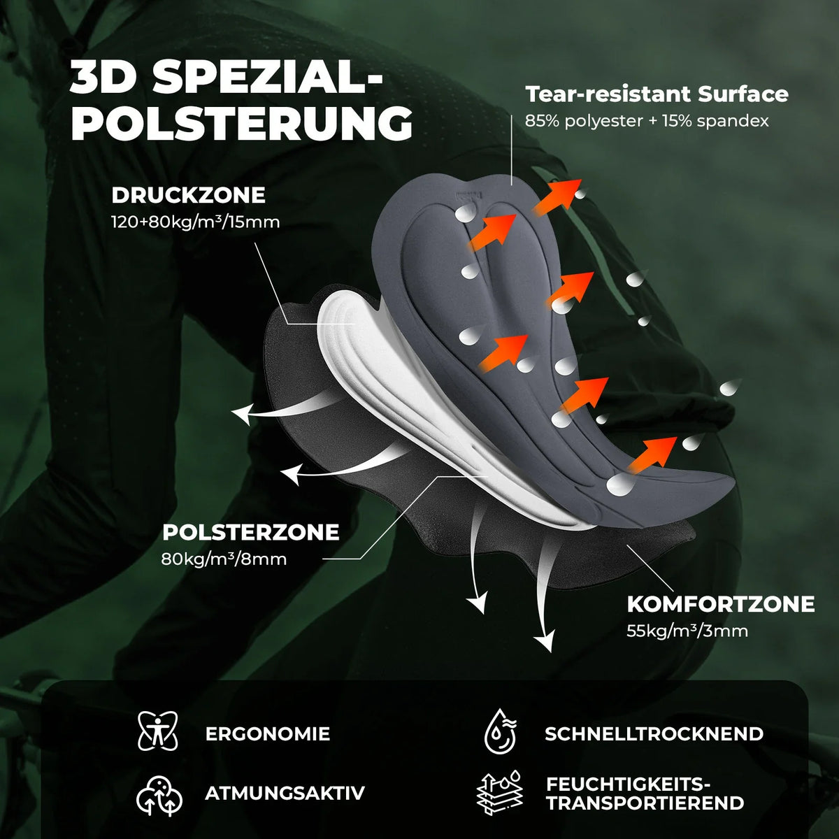ROCKBROS Fietsbroek met Bretellen Heren Gevoerd, Ademend Snel Droog
