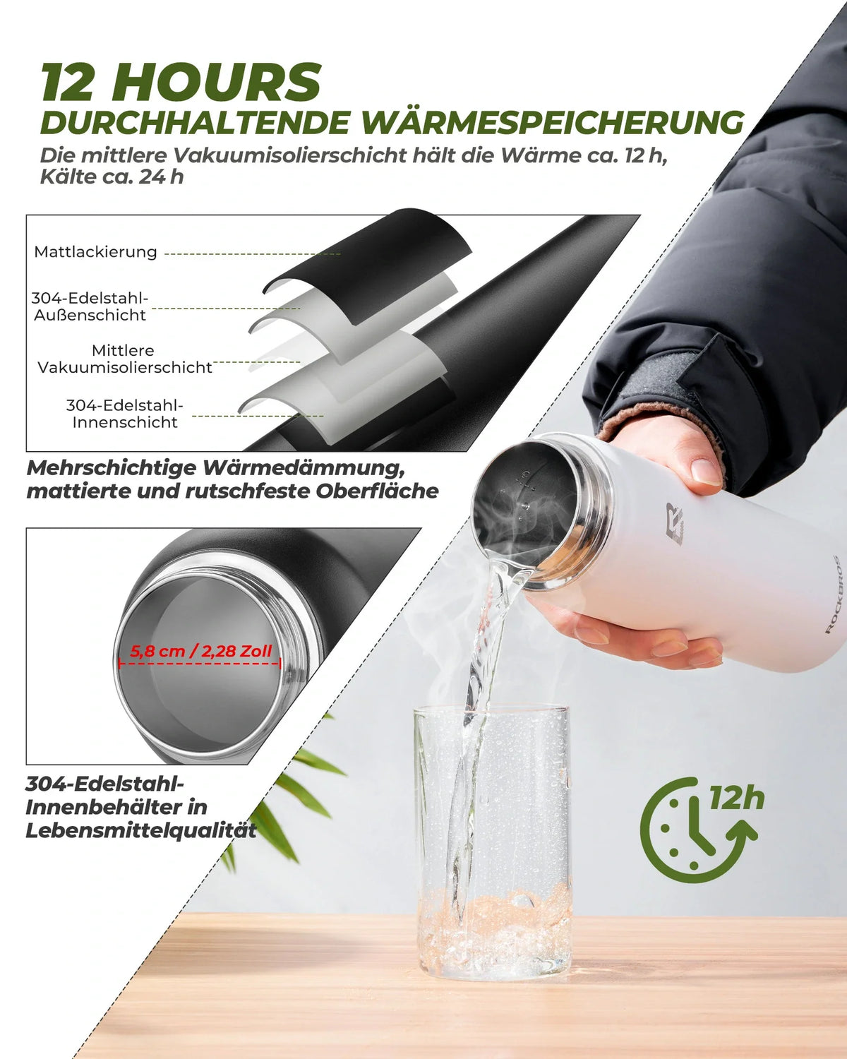 ROCKBROS Drinkflesch RVS 550ml/650ml/1000ml/1200ml Isolatiekan BPA-Vrij Fietsfles