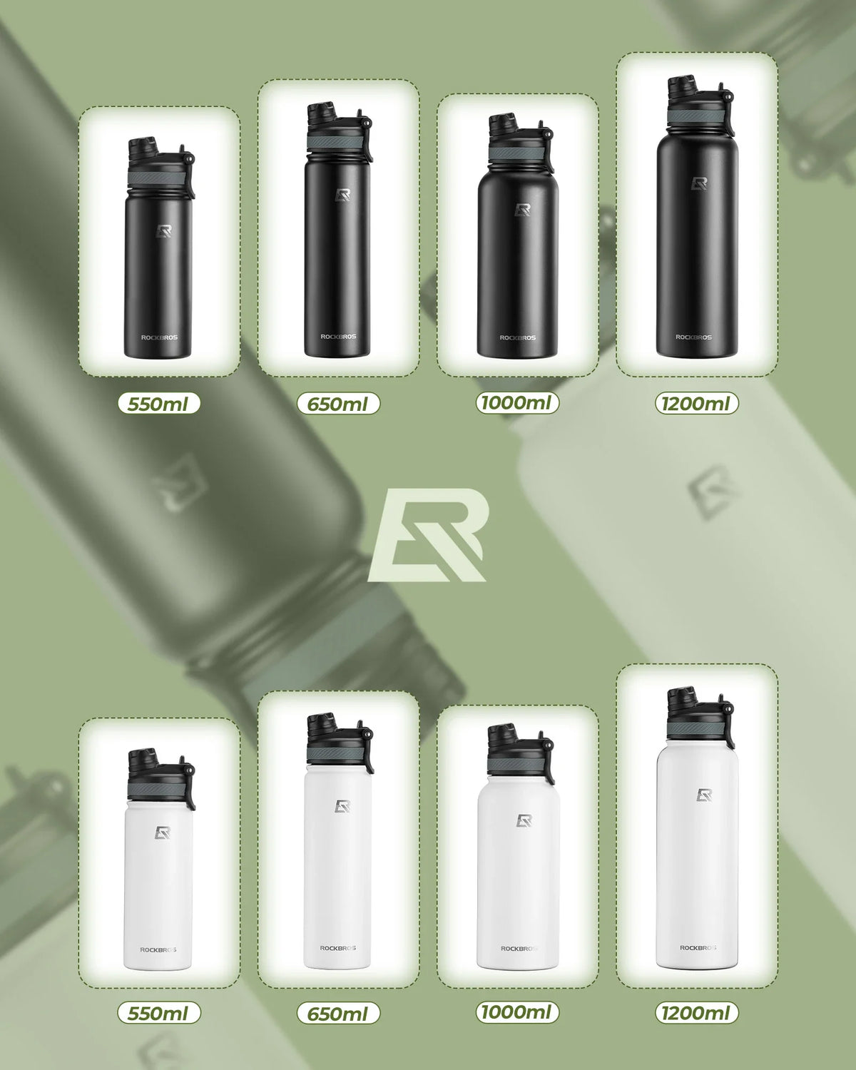 ROCKBROS Drinkflesch RVS 550ml/650ml/1000ml/1200ml Isolatiekan BPA-Vrij Fietsfles