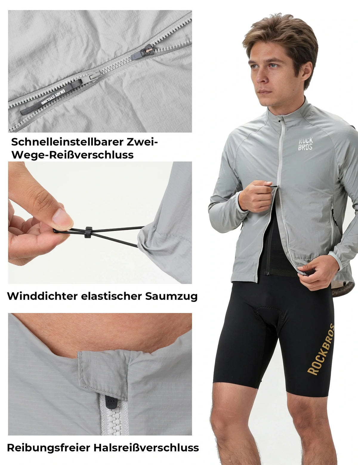 ROCKBROS Winddichte Fietjas, Licht Ademend Snel Droog Windbreaker, Opvouwbaar