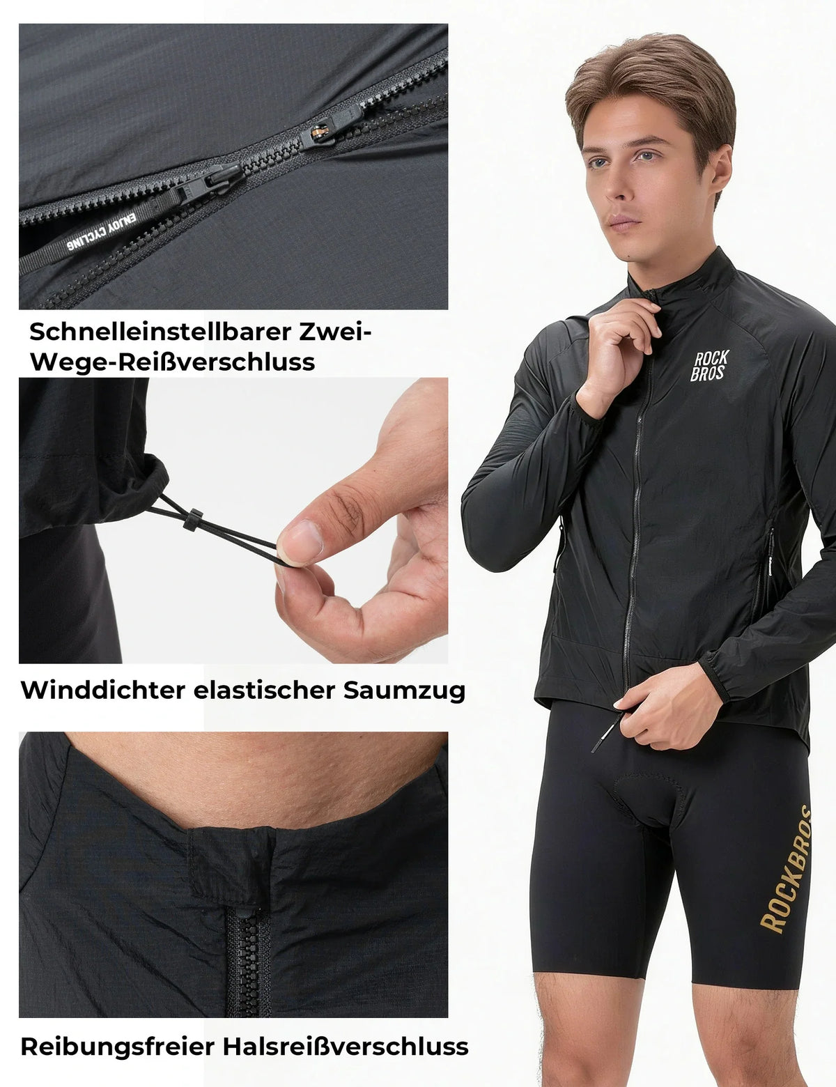ROCKBROS Winddichte Fietjas, Licht Ademend Snel Droog Windbreaker, Opvouwbaar