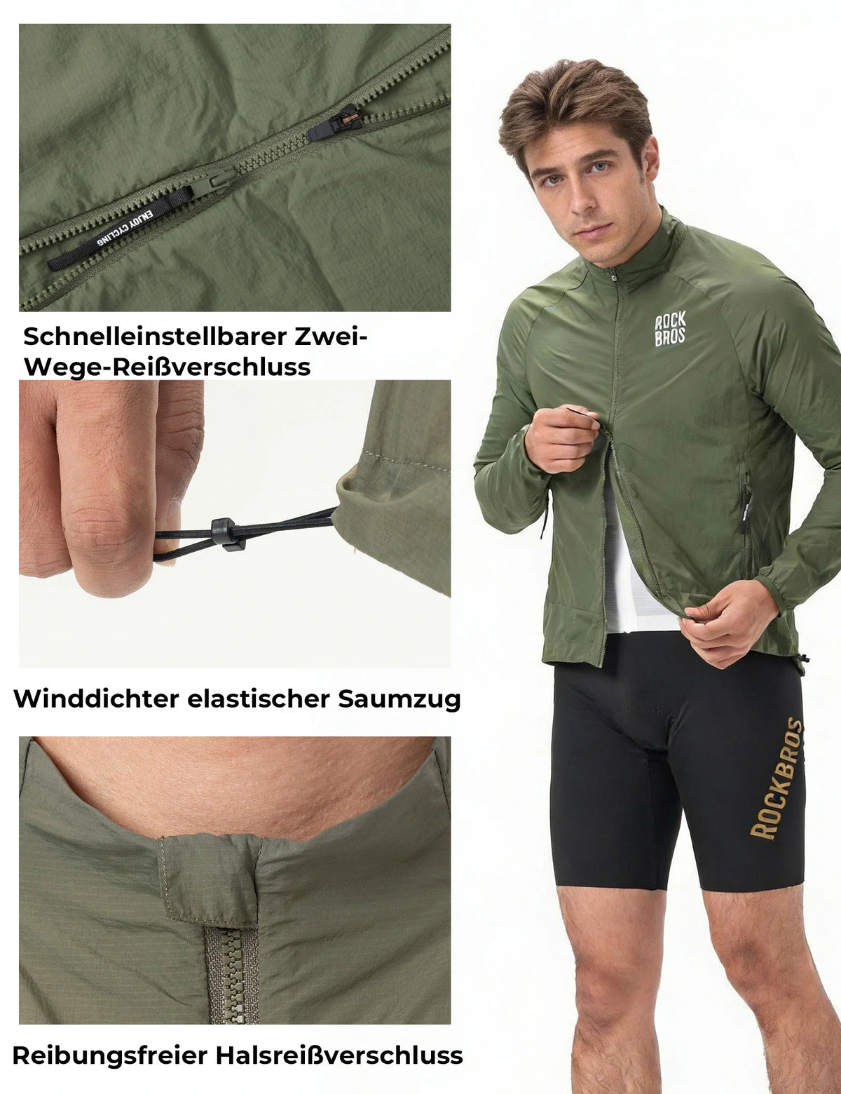 ROCKBROS Winddichte Fietjas, Licht Ademend Snel Droog Windbreaker, Opvouwbaar