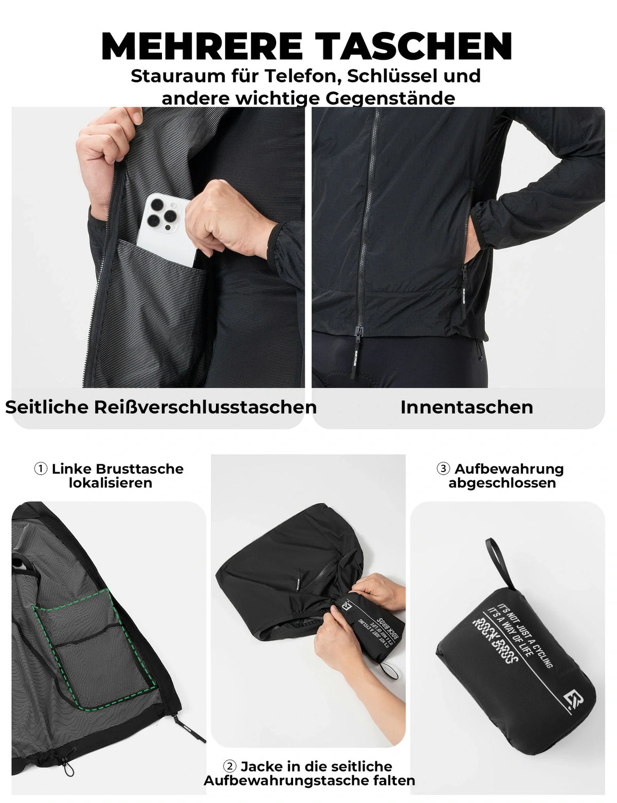 ROCKBROS Winddichte Fietjas, Licht Ademend Snel Droog Windbreaker, Opvouwbaar