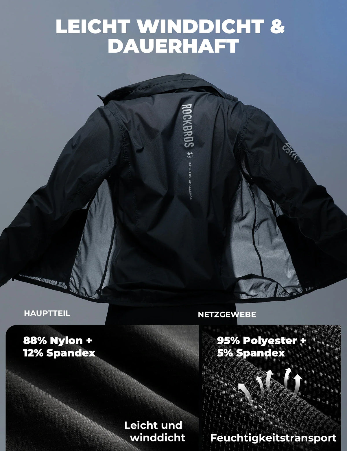 ROCKBROS Winddichte Fietjas, Licht Ademend Snel Droog Windbreaker, Opvouwbaar