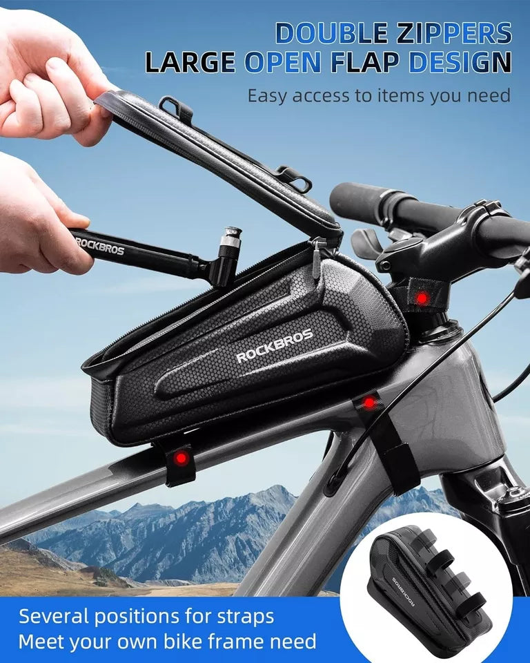 ROCKBROS fietstas 1,5L frametas met harde schaal en mobiele telefoonhouder tot 6,5 inch