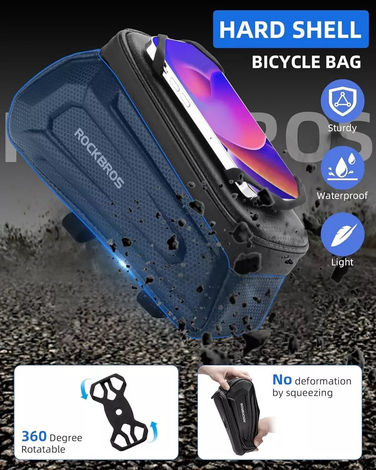 ROCKBROS fietstas 1,5L frametas met harde schaal en mobiele telefoonhouder tot 6,5 inch