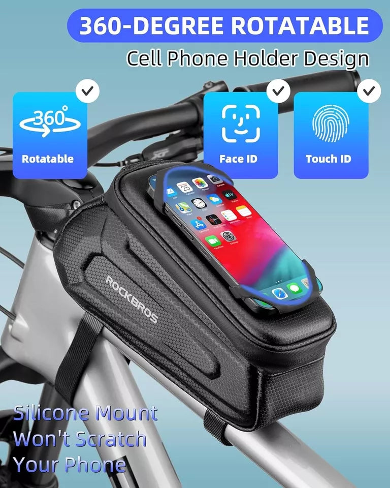 ROCKBROS fietstas 1,5L frametas met harde schaal en mobiele telefoonhouder tot 6,5 inch